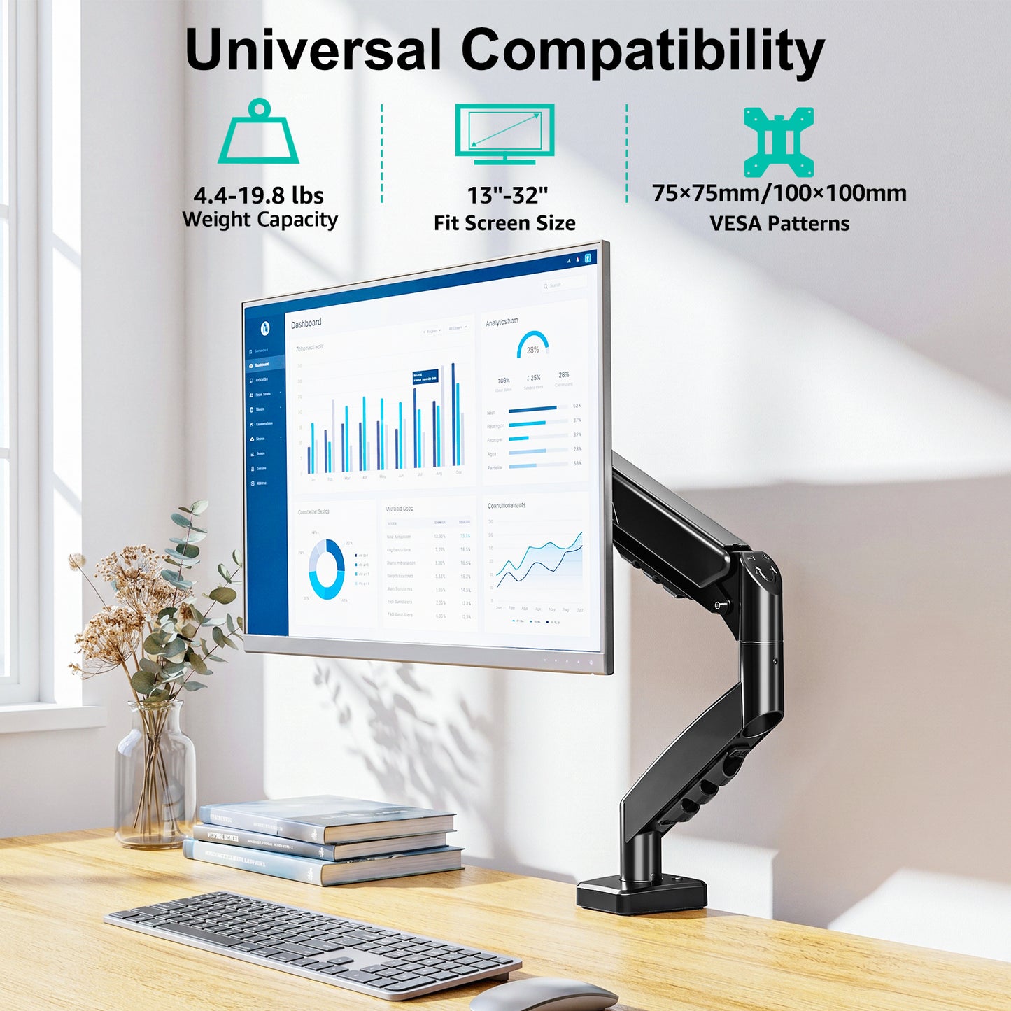 MOUNT PRO Single Monitor Desk Mount for 13-32 Inch Screen,Adjustable Gas Spring Monitor Arm with Tilt,Swivel,Rotatable,VESA Mounts Fit 4.4-19.8 lbs