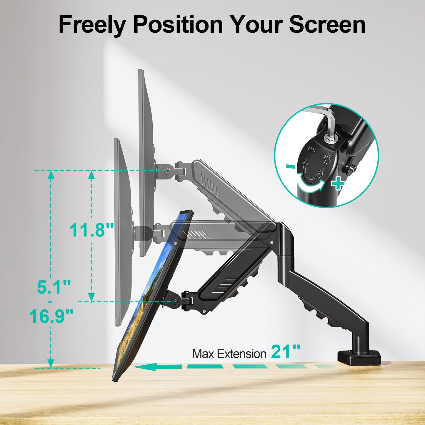 MOUNT PRO Single Monitor Desk Mount for 13-32 Inch Screen,Adjustable Gas Spring Monitor Arm with Tilt,Swivel,Rotatable,VESA Mounts Fit 4.4-19.8 lbs