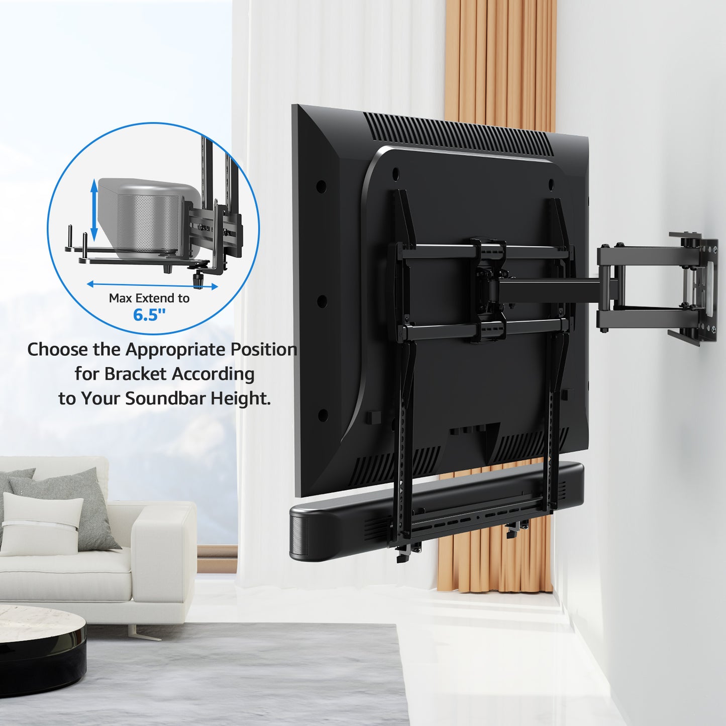 MOUNT PRO Universal Soundbar Mount, Sound Bar TV Bracket with 17.7" Longer Bracket Mounting Above or Under TV with/Without Holes, 6.5" Holder Swivel to Fit Various Soundbar, Up to 20 LBS