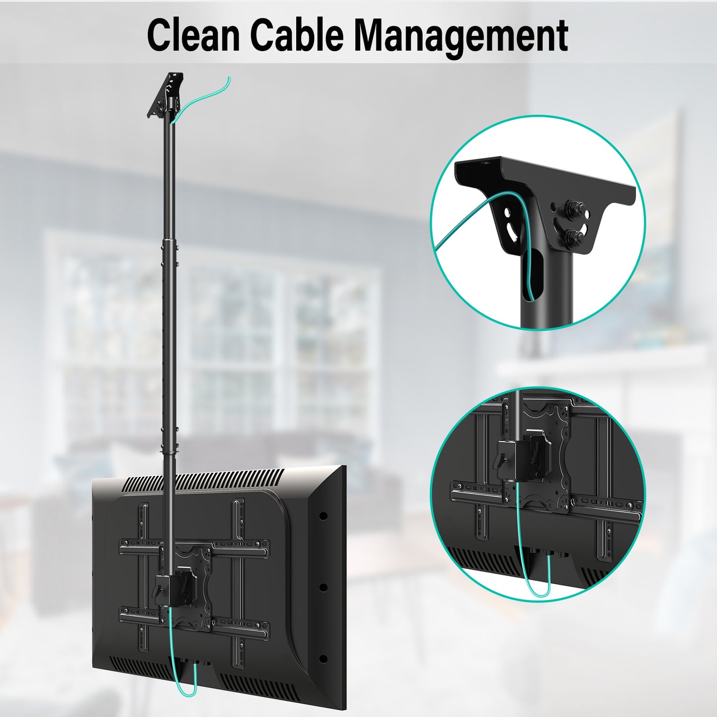 MOUNT PRO Ceiling TV Mount for Most 37-75 Inch TVs, 56.9" Height Adjustable Full Motion Ceiling Mount for Flat or Sloped Roof, Holds up to 99 lbs, Max VESA 600x400mm