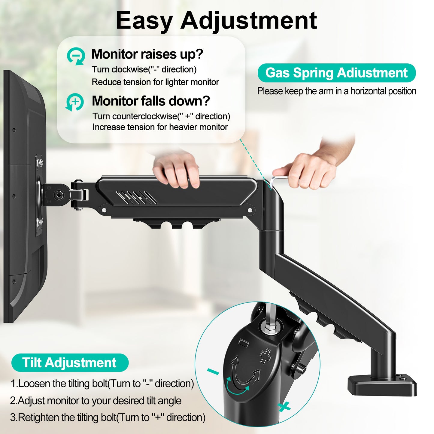 MOUNT PRO Single Monitor Desk Mount for 13-32 Inch Screen,Adjustable Gas Spring Monitor Arm with Tilt,Swivel,Rotatable,VESA Mounts Fit 4.4-19.8 lbs