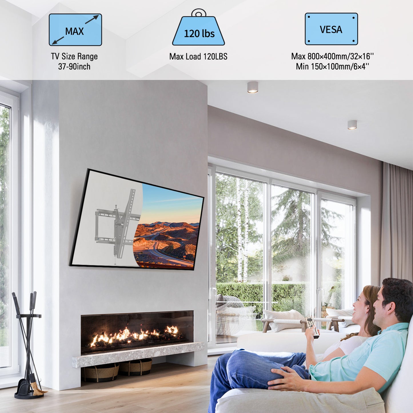 MOUNT PRO Tilting TV Wall Mount for 37''-86" TVs, Supports Televisions Weighing Up to 120lbs
