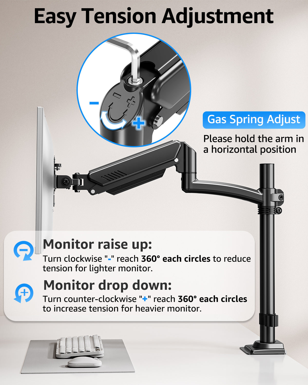 MOUNT PRO Freelift Dual Monitor Arm with Adjustable Gas Spring Stand, VESA 75x75/100x100, 4.4-22 lbs, Black