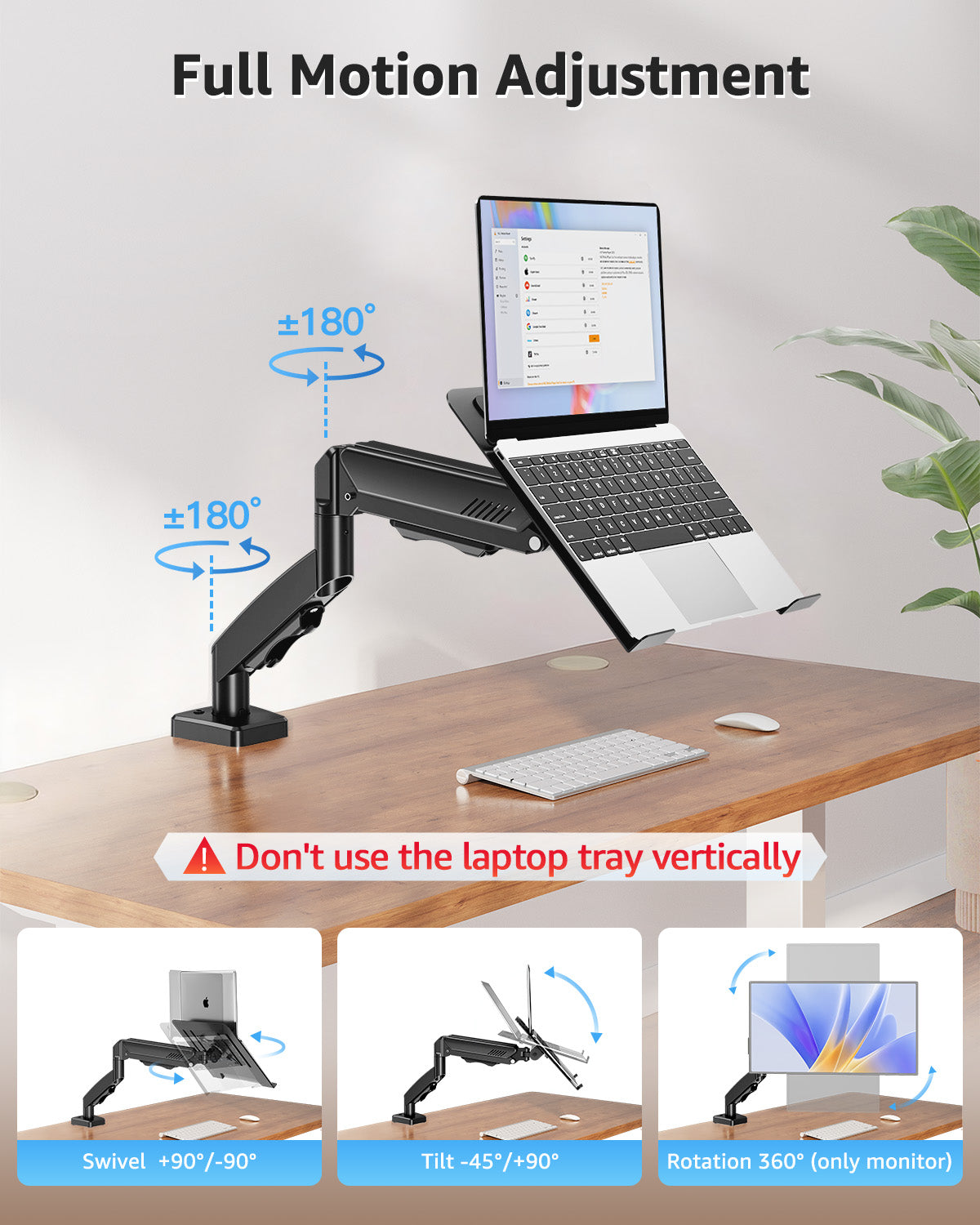 MOUNT PRO Laptop Desk Mount Stand Fits Max 17" Notebook and 32" Computer Screen, 2-in-1 Adjustable Monitor Arm with Laptop Holder, VESA 75x75 100x100, Holds up to 19.8lbs