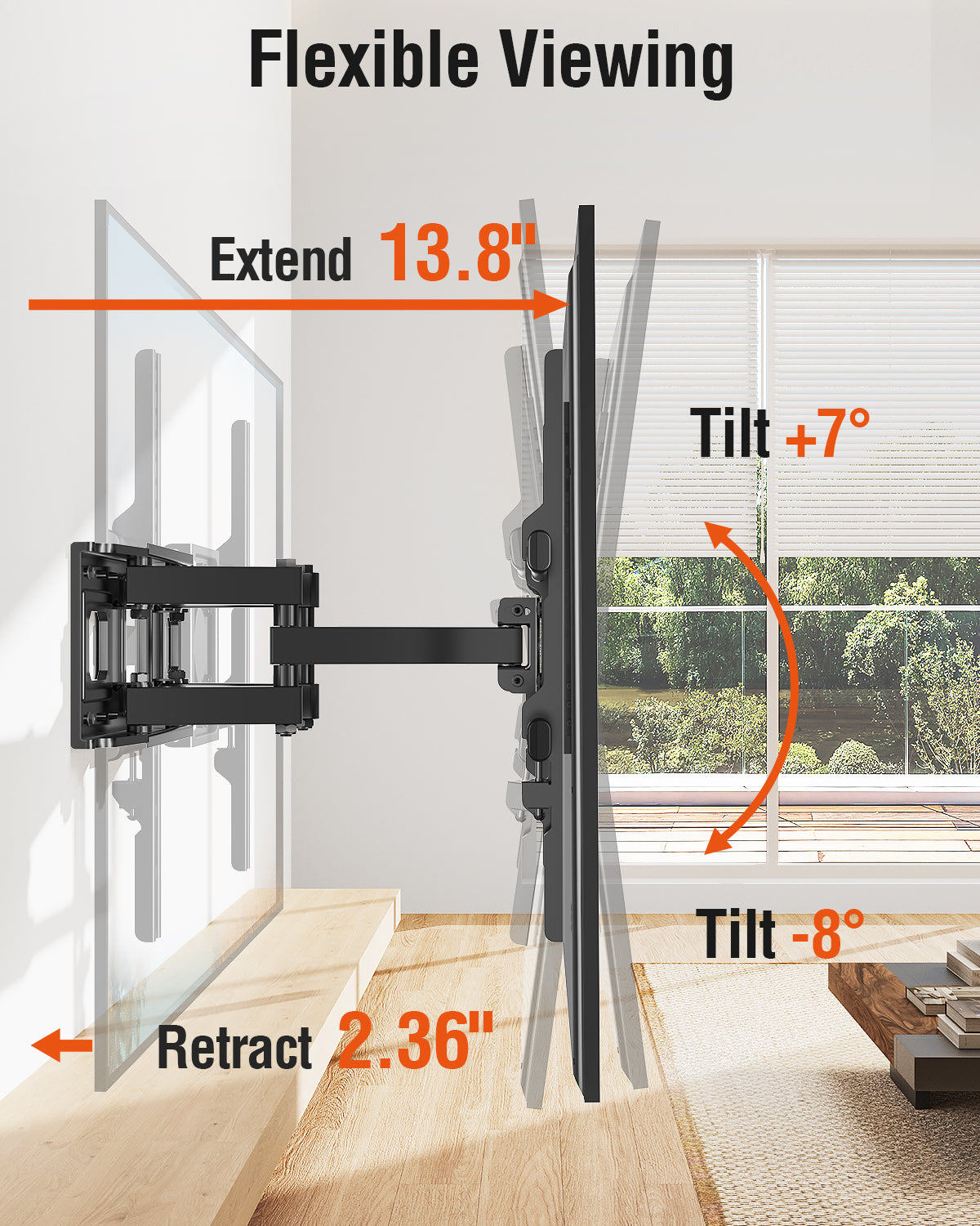 MOUNT PRO Full Motion TV Wall Mount for Most 42-82 inch TVs, Wall Mount Bracket with Articulating Swivel and Tilt, Max VESA 600x400mm, Holds up to 110lb