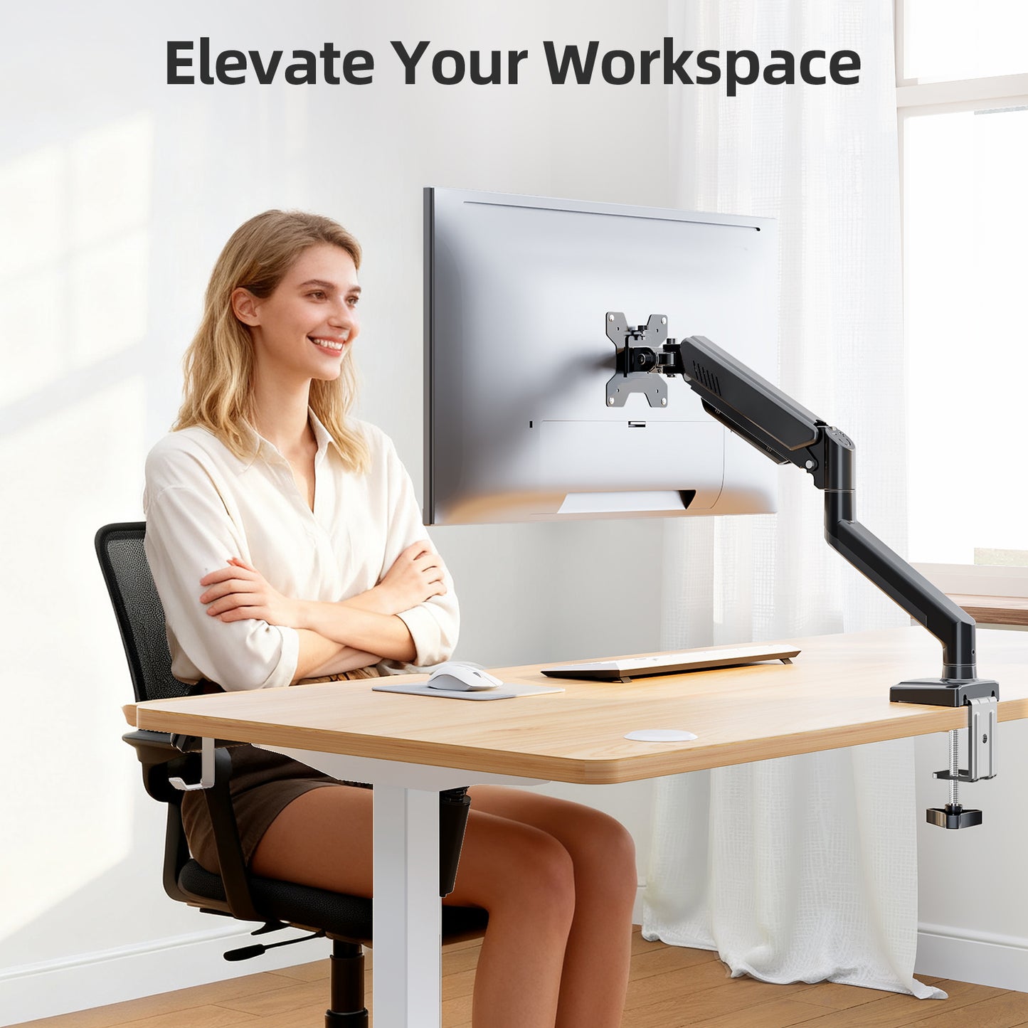 MOUNT PRO Monitor Arm for 13-32 inch Screens, Monitor Desk Mount, Adjustable Height, VESA Mount with Clamp & Grommet Bases, Holds to 19.8 lbs