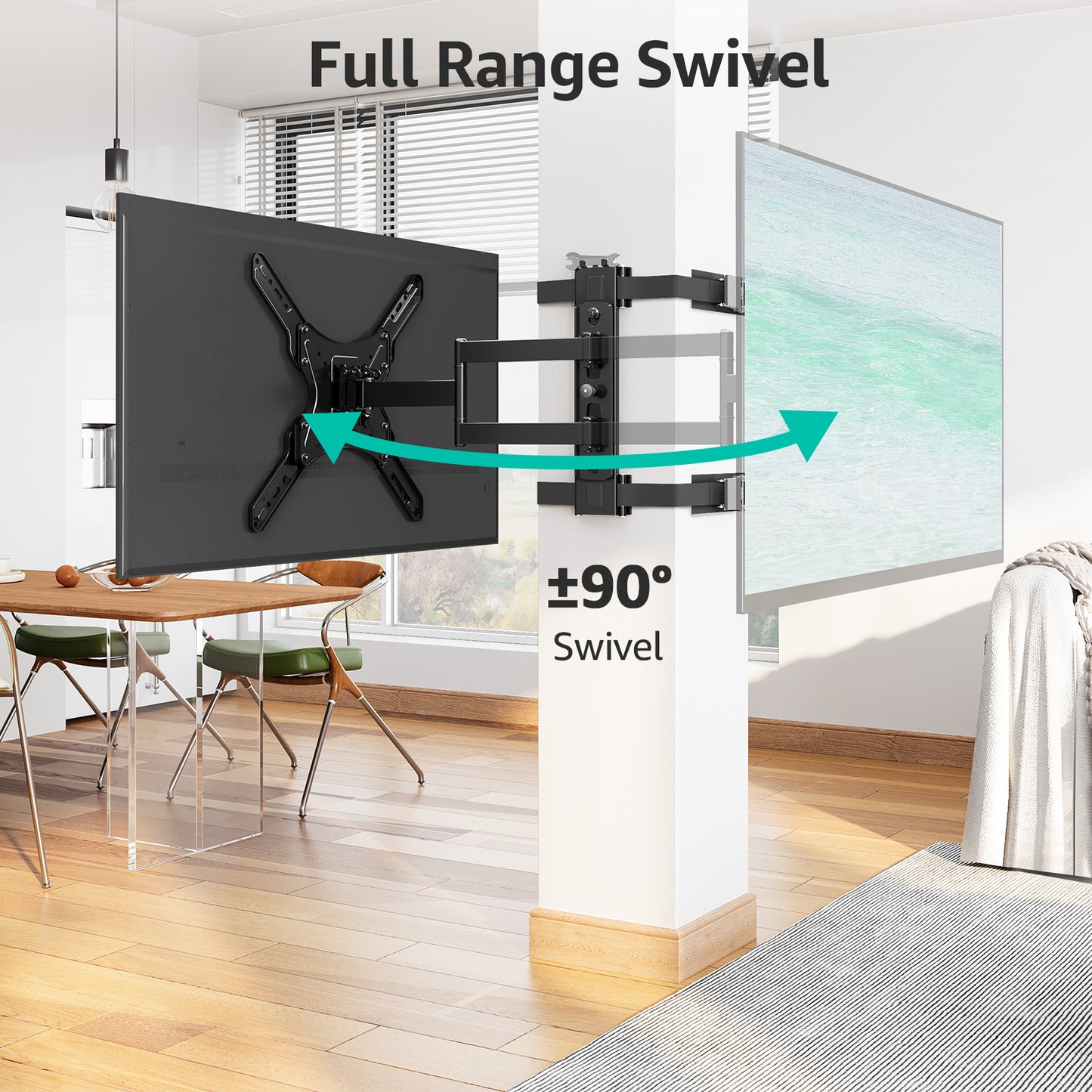MOUNT PRO No-Drill TV Mount for Gazebo & Pillars - Full Motion Swivel & Tilt for 26-60 Inch TVs, Secure Strap-On Column Mount Fits Round/Square Posts, Holds 77 lbs, VESA 400x400