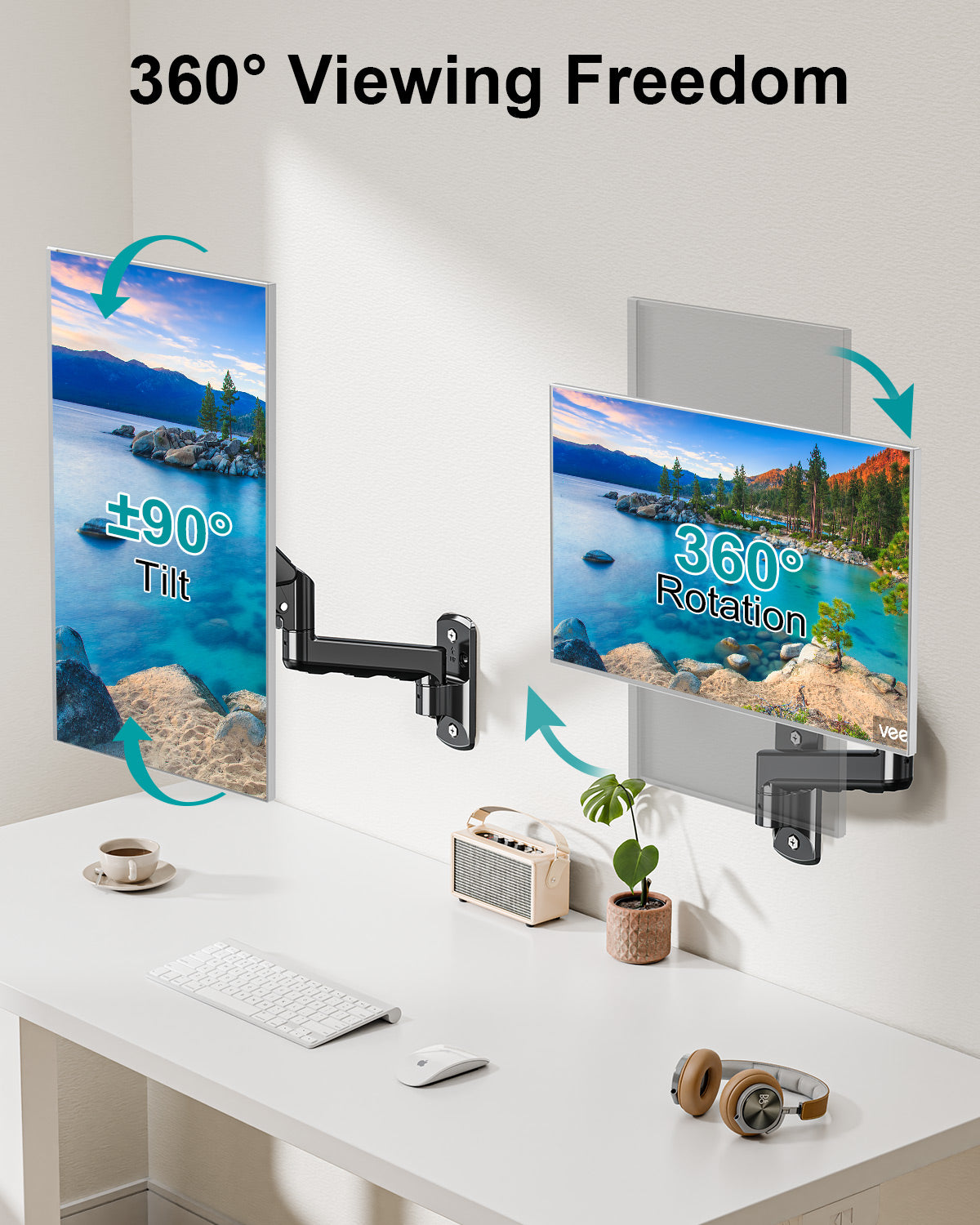 MOUNT PRO Monitor Wall Mount for Max 32" Screen, Gas Spring Height Adjustable Single Monitor Arm, Supports 4.4-19.8 lbs Screen for Home Office