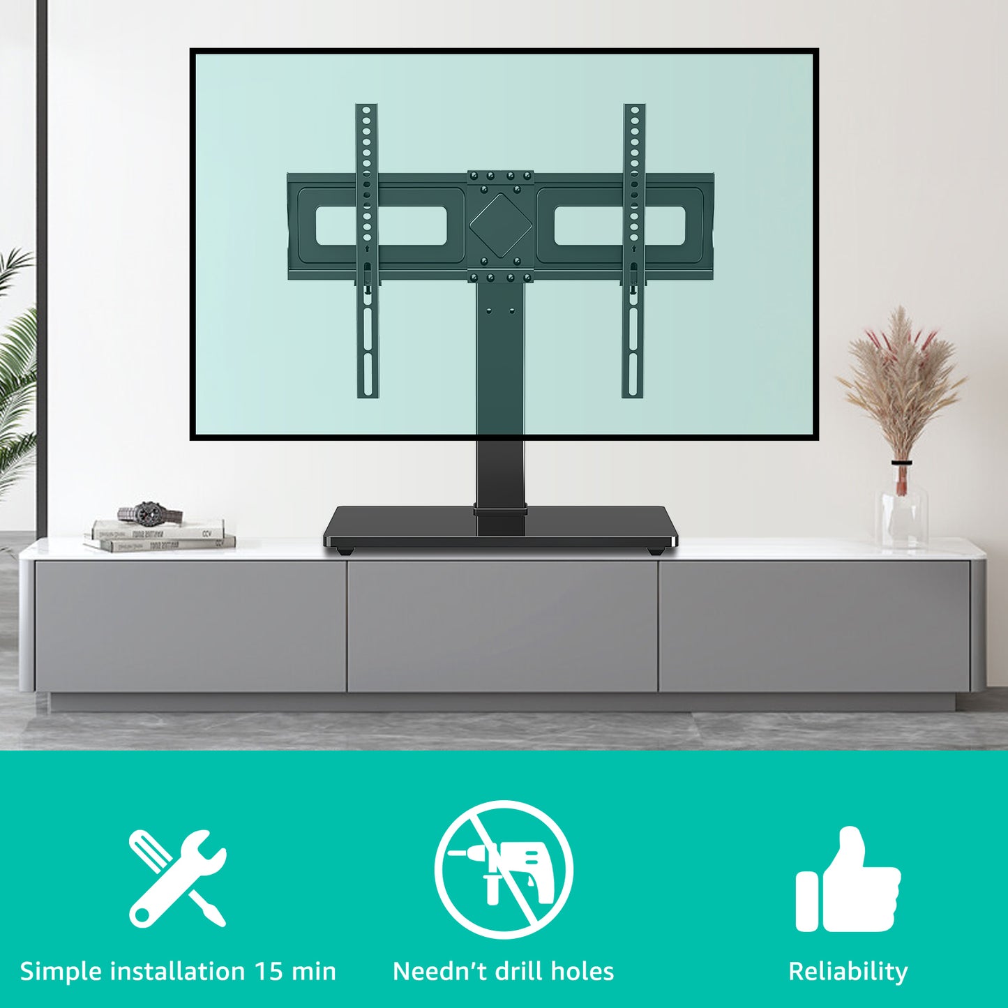 MOUNT PRO Universal Table Top TV Stand for 37-75" TVs Flat Screen with 9 Height Adjustable, Desktop TV Base with Tempered Glass Base, Max 600x400mm, Holds up to 88 lbs