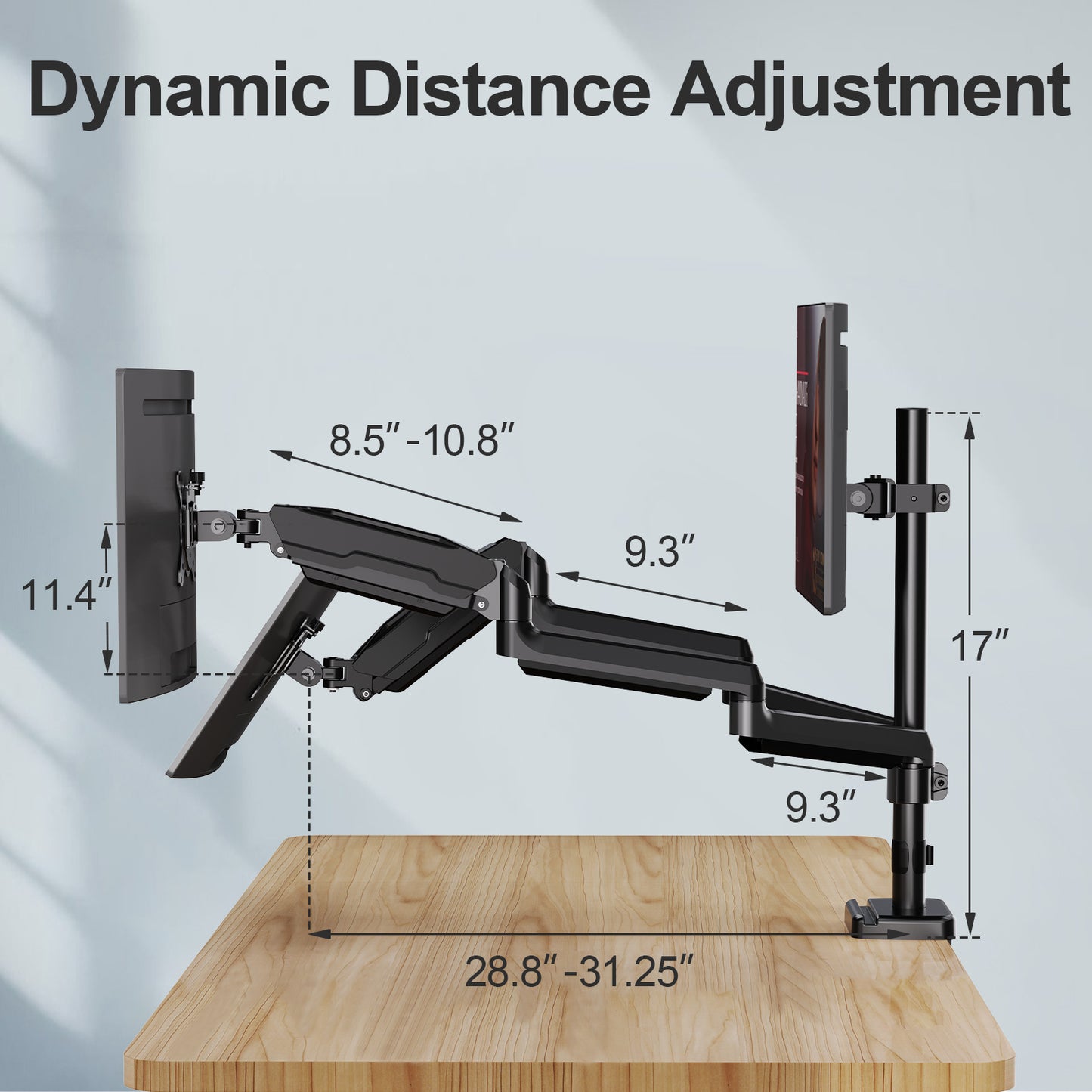 MOUNT PRO Gas Spring Arm Triple Desk Monitor Mount with Dual C-Clamp for 3 Screens up to 32 Inches, Supports 4.4-19.8 lb Display for Home Office & Gaming