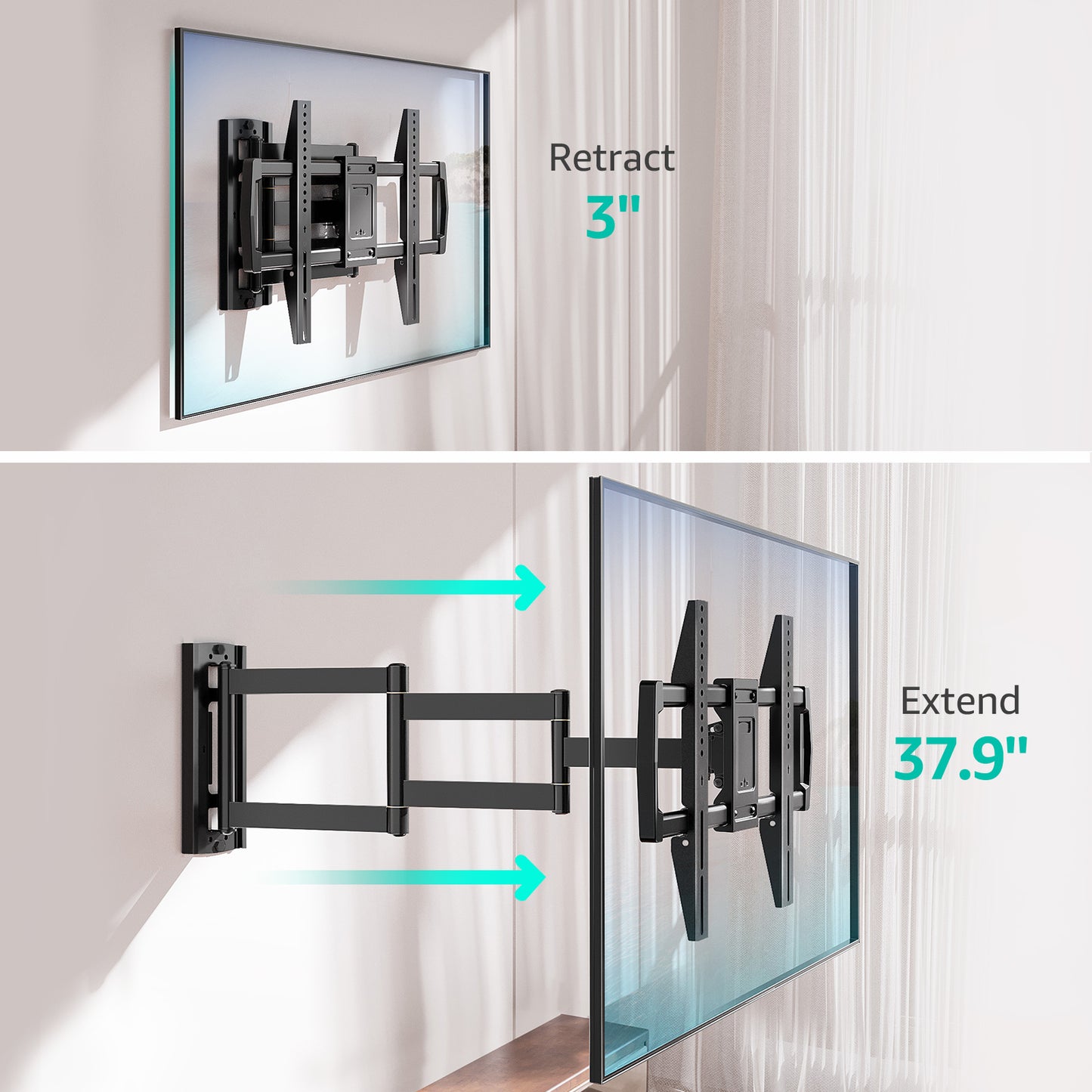 MOUNT PRO Full Motion TV Wall Mount 37.9" Long Arm TV Wall Mount for Most 42-75 Inch TVs, Max VESA 600x400mm and 99lbs Corner TV Wall Mount with Long Extension & Tilt & Swivel Articulating Arm