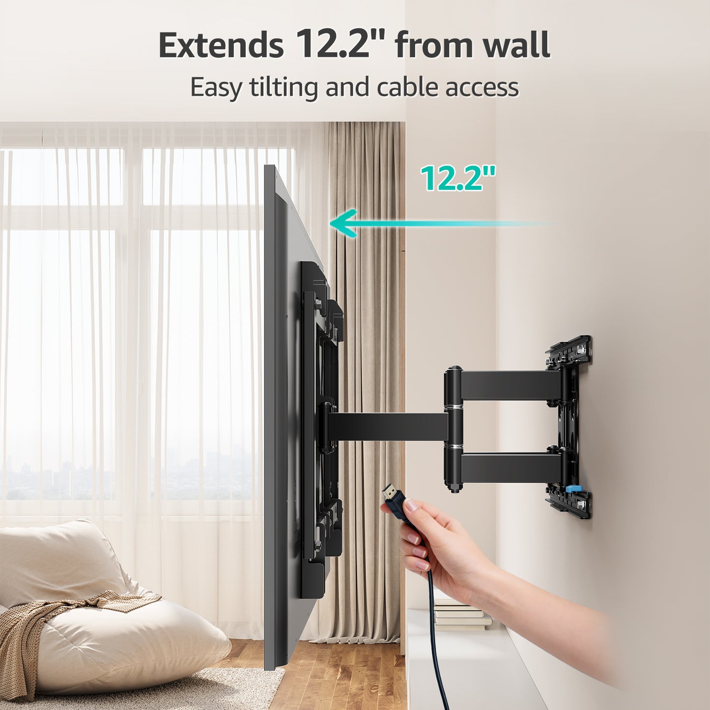 MOUNT PRO Heavy Duty Ultra-Slim Full Motion TV Wall Mount for Most 37-90 Inch TVs up to 132lbs, Max VESA 600x400mm, Six-Arm Bearing Smooth Swivel TV Mount