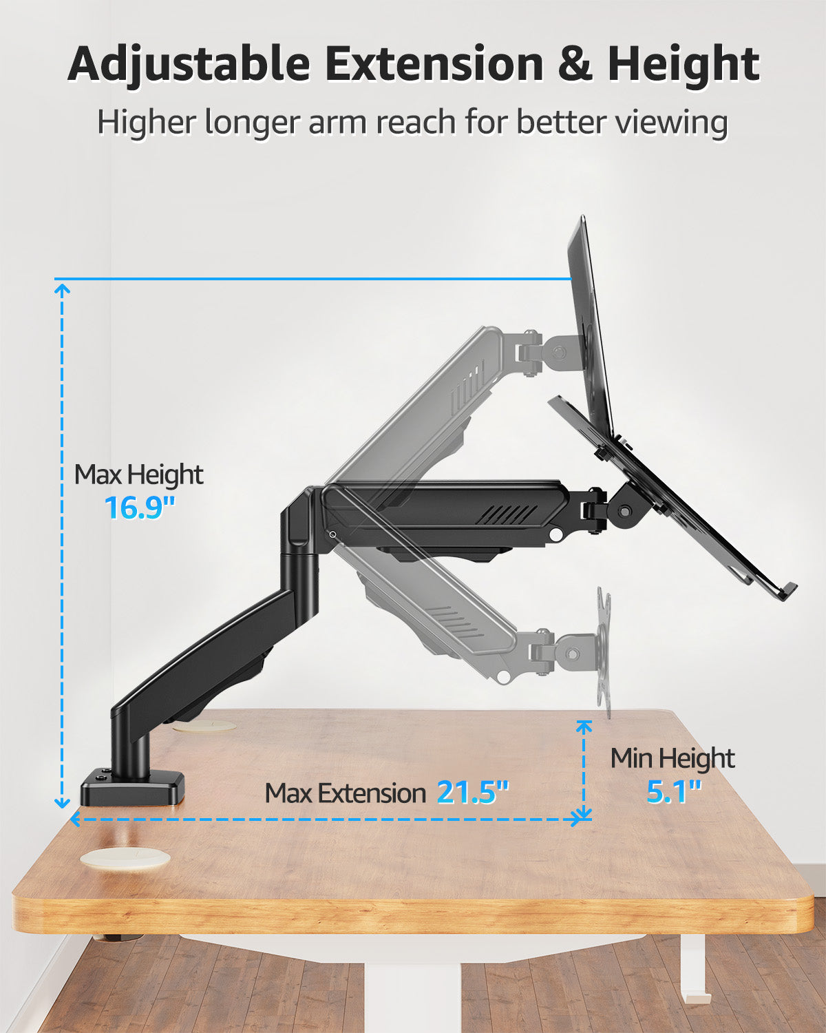MOUNT PRO Laptop Desk Mount Stand Fits Max 17" Notebook and 32" Computer Screen, 2-in-1 Adjustable Monitor Arm with Laptop Holder, VESA 75x75 100x100, Holds up to 19.8lbs