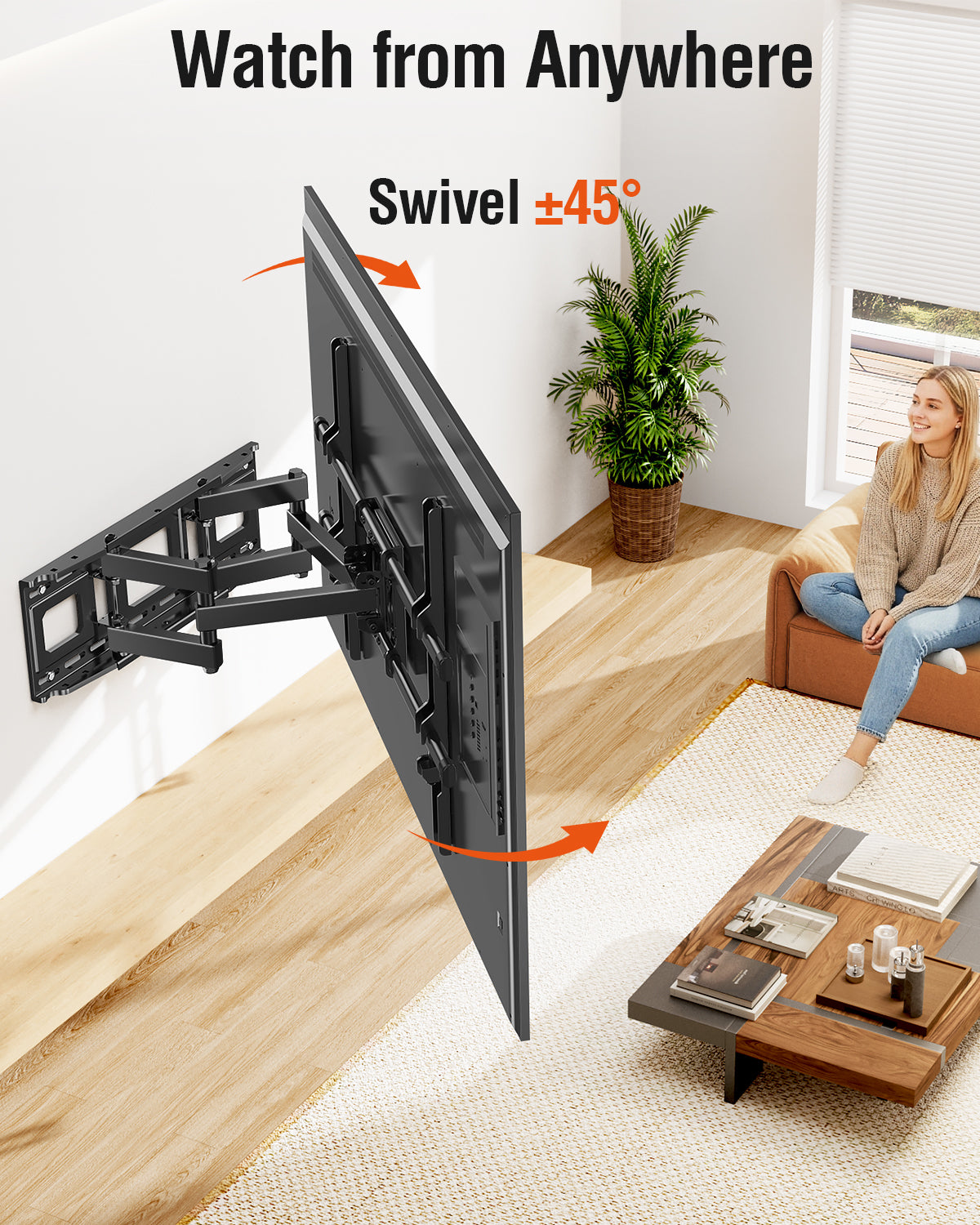 MOUNT PRO Full Motion TV Wall Mount for Most 42-82 inch TVs, Wall Mount Bracket with Articulating Swivel and Tilt, Max VESA 600x400mm, Holds up to 110lb