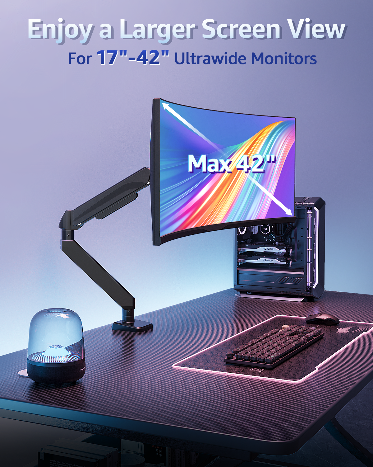 MOUNT PRO Monitor Arm Heavy Duty Gas Spring Monitor Mount for Ultrawide Monitors up to 42 Inch, VESA Mount Desk Monitor Stand Supports 4.4-33 lbs