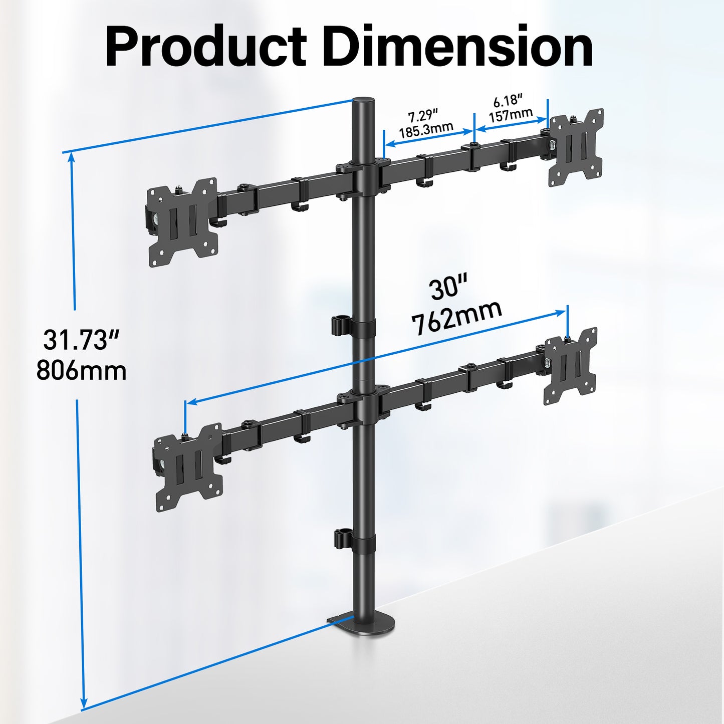 MOUNT PRO Quad Monitor Stand, 4 Monitor Mount for 13 to 32 inch Computer Screens, Hold up to 17.6lbs Each, Fully Adjustable Stacked 4 Desk Arm, VESA Mount, C clamp/Grommet Base