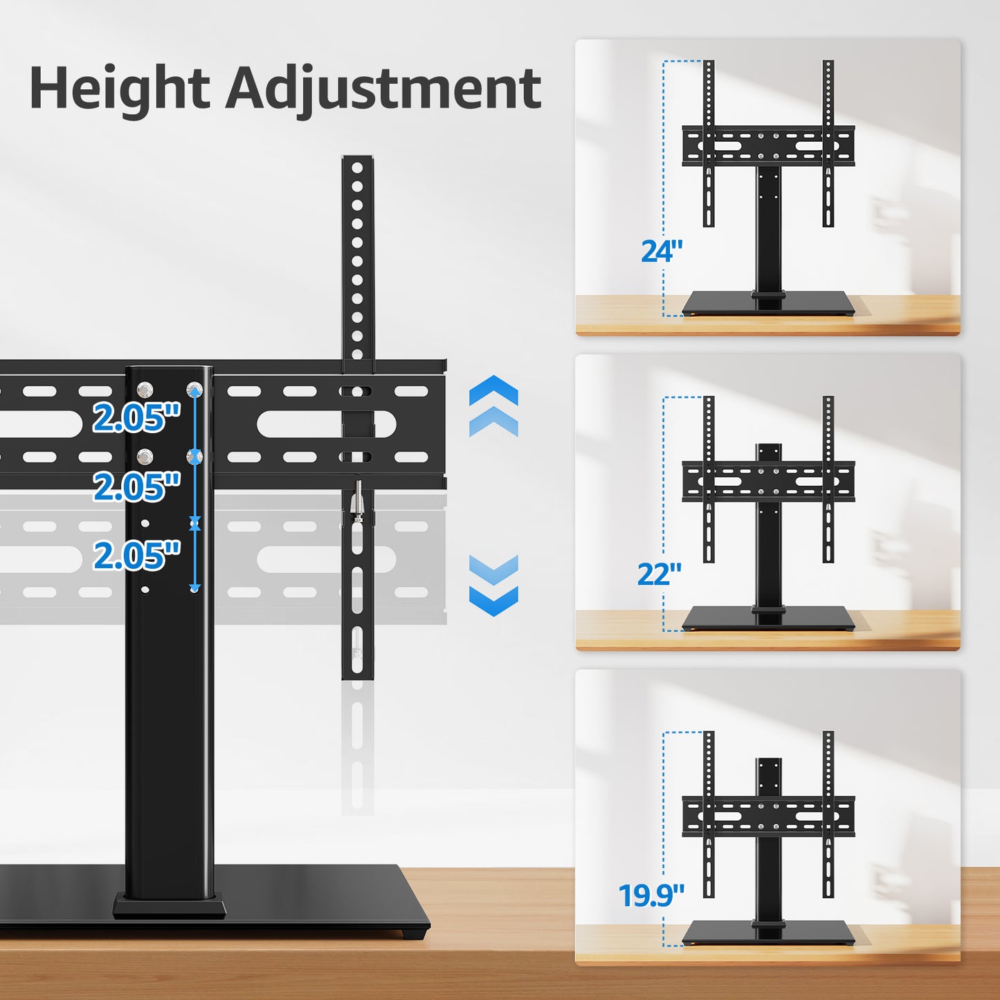 MOUNT PRO Universal Tabletop TV Stand for 24-60 inch TVs Flat Screens, Desktop TV Base with 5 Level Height Adjustable Tempered Glass Base Holds up to 88 lbs