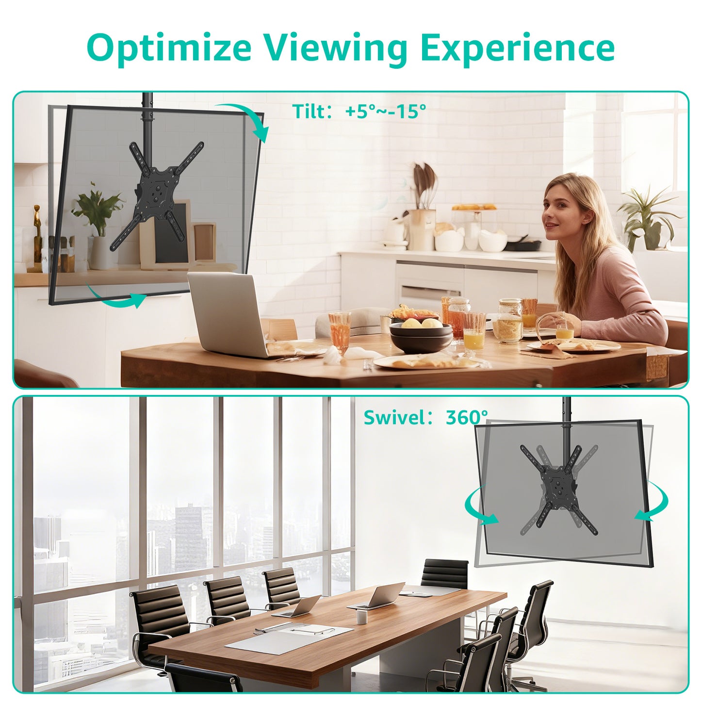 MOUNT PRO Ceiling TV Mount for Most 26-65 inch TVs, 8 Height Adjustable Settings Full Motion Swivel and Tilt Hanging TV Wall Mount Bracket, Max VESA 400x400mm, Holds up to 99 lbs