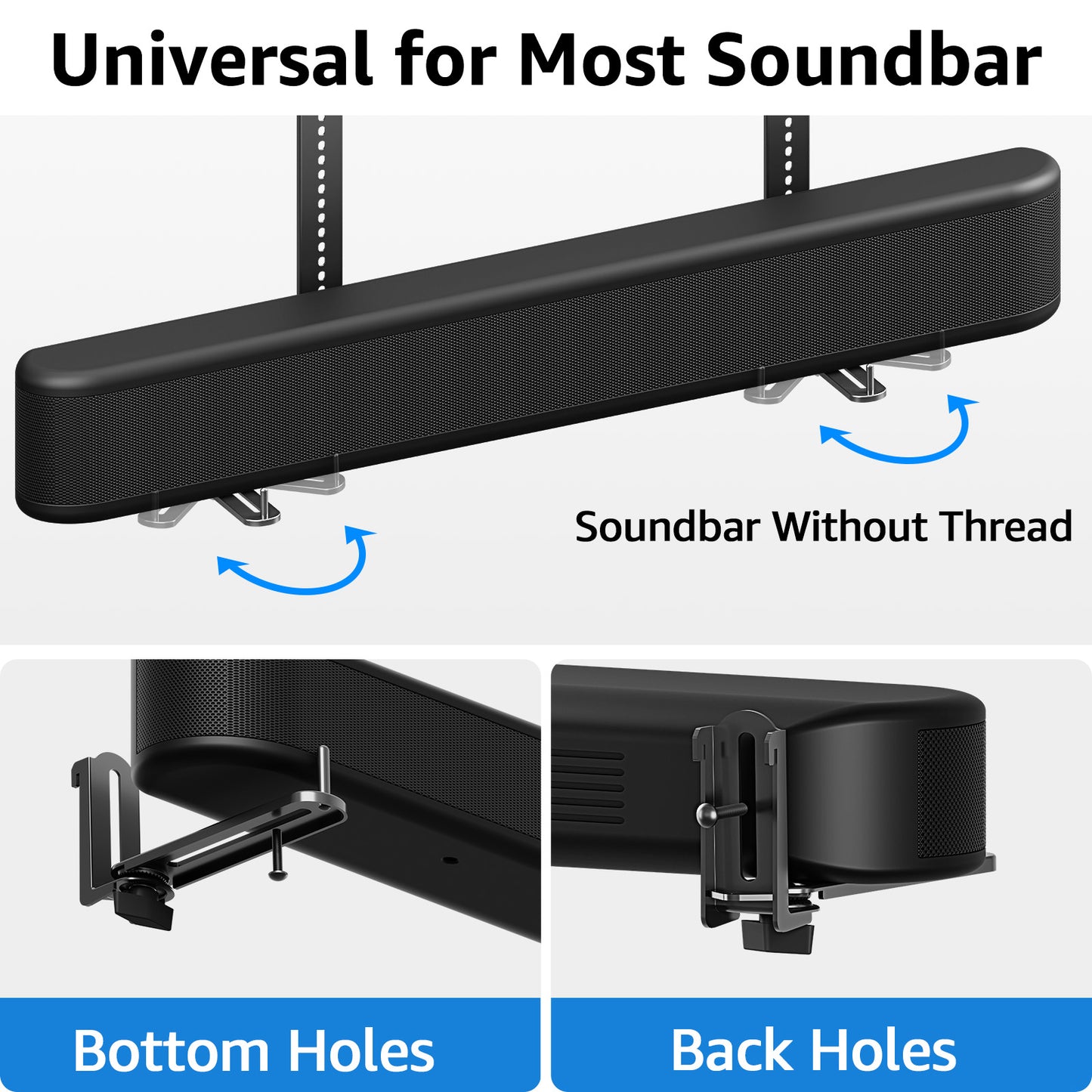 MOUNT PRO Universal Soundbar Mount, Sound Bar TV Bracket with 17.7" Longer Bracket Mounting Above or Under TV with/Without Holes, 6.5" Holder Swivel to Fit Various Soundbar, Up to 20 LBS