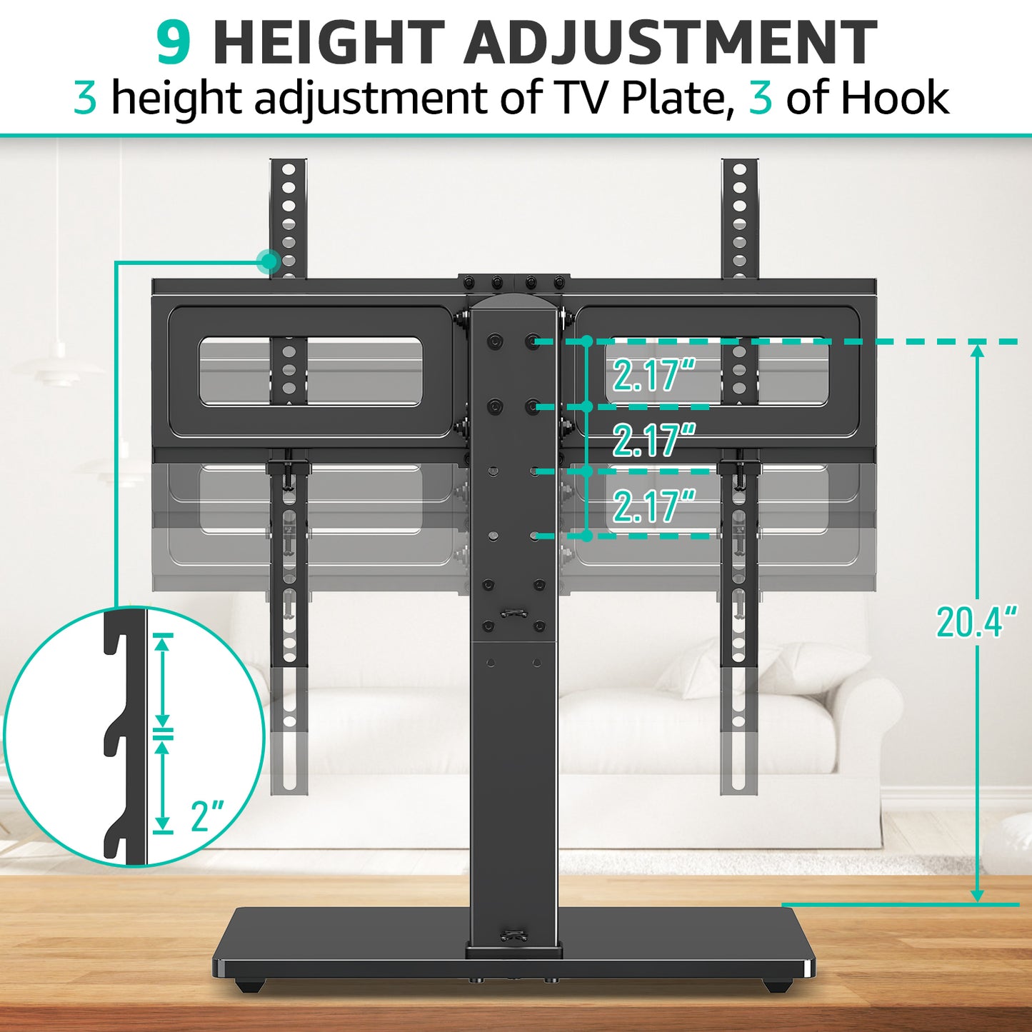 MOUNT PRO Universal Table Top TV Stand for 37-75" TVs Flat Screen with 9 Height Adjustable, Desktop TV Base with Tempered Glass Base, Max 600x400mm, Holds up to 88 lbs