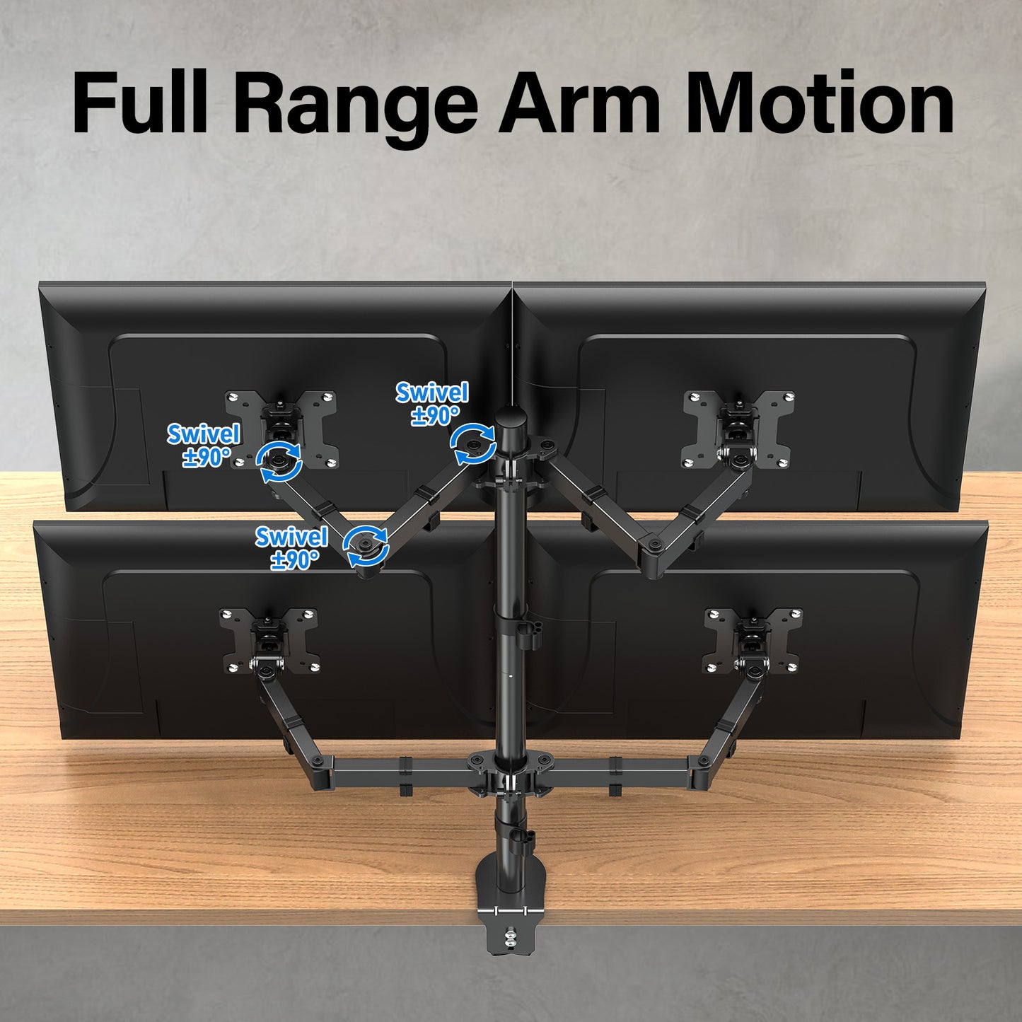MOUNT PRO Quad Monitor Stand, 4 Monitor Mount for 13 to 32 inch Computer Screens, Hold up to 17.6lbs Each, Fully Adjustable Stacked 4 Desk Arm, VESA Mount, C clamp/Grommet Base
