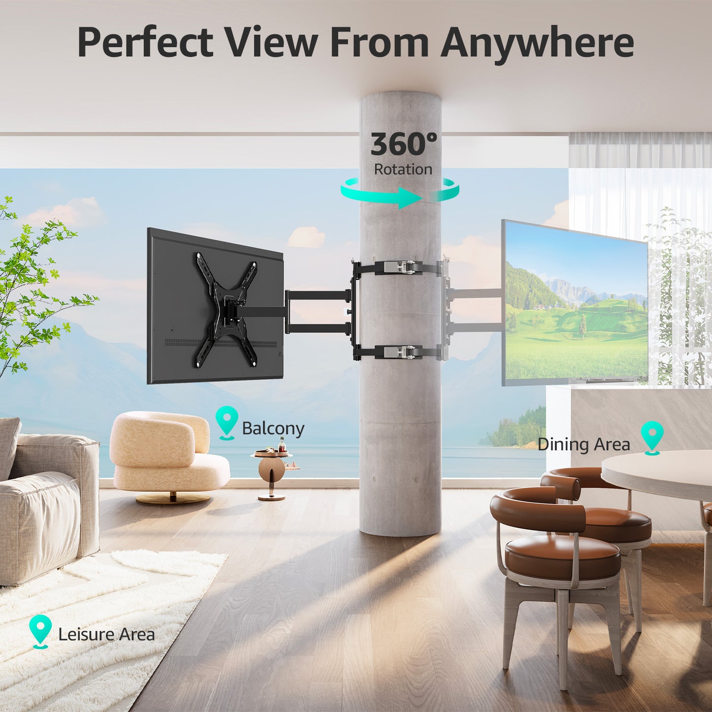 MOUNT PRO No-Drill TV Mount for Gazebo & Pillars - Full Motion Swivel & Tilt for 26-60 Inch TVs, Secure Strap-On Column Mount Fits Round/Square Posts, Holds 77 lbs, VESA 400x400