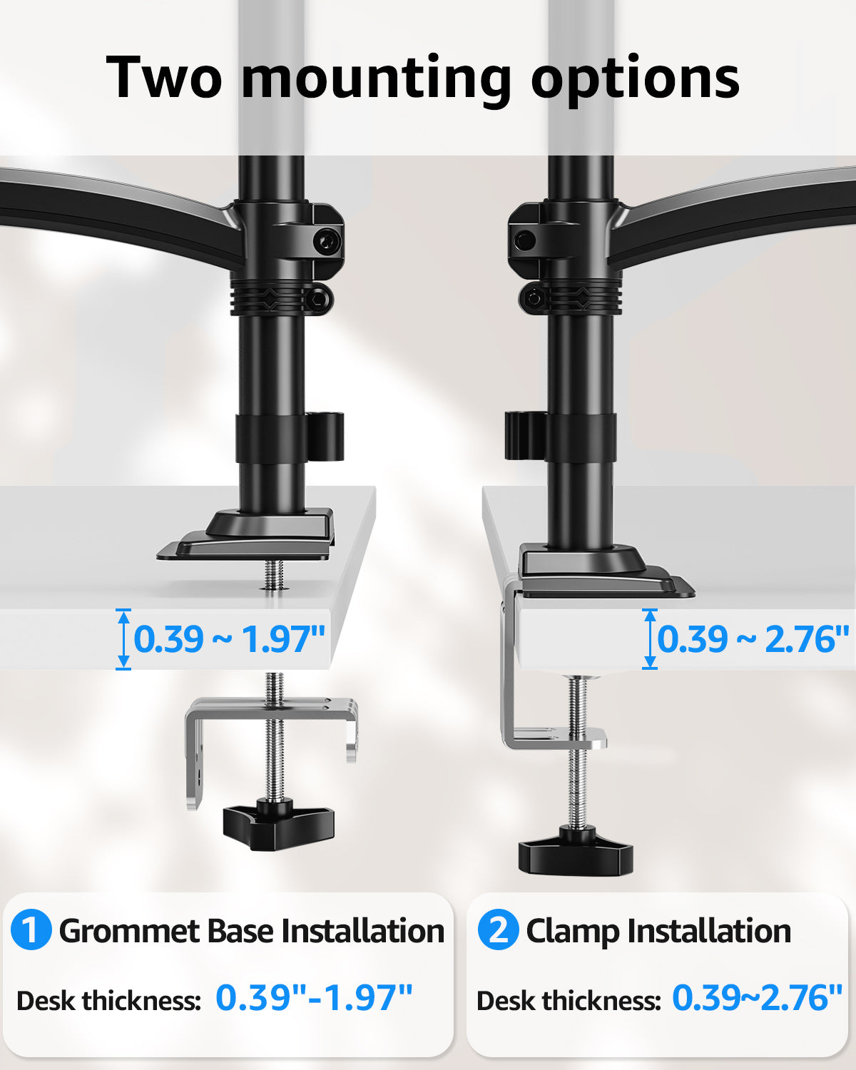 MOUNT PRO Freelift Dual Monitor Arm with Adjustable Gas Spring Stand, VESA 75x75/100x100, 4.4-22 lbs, Black