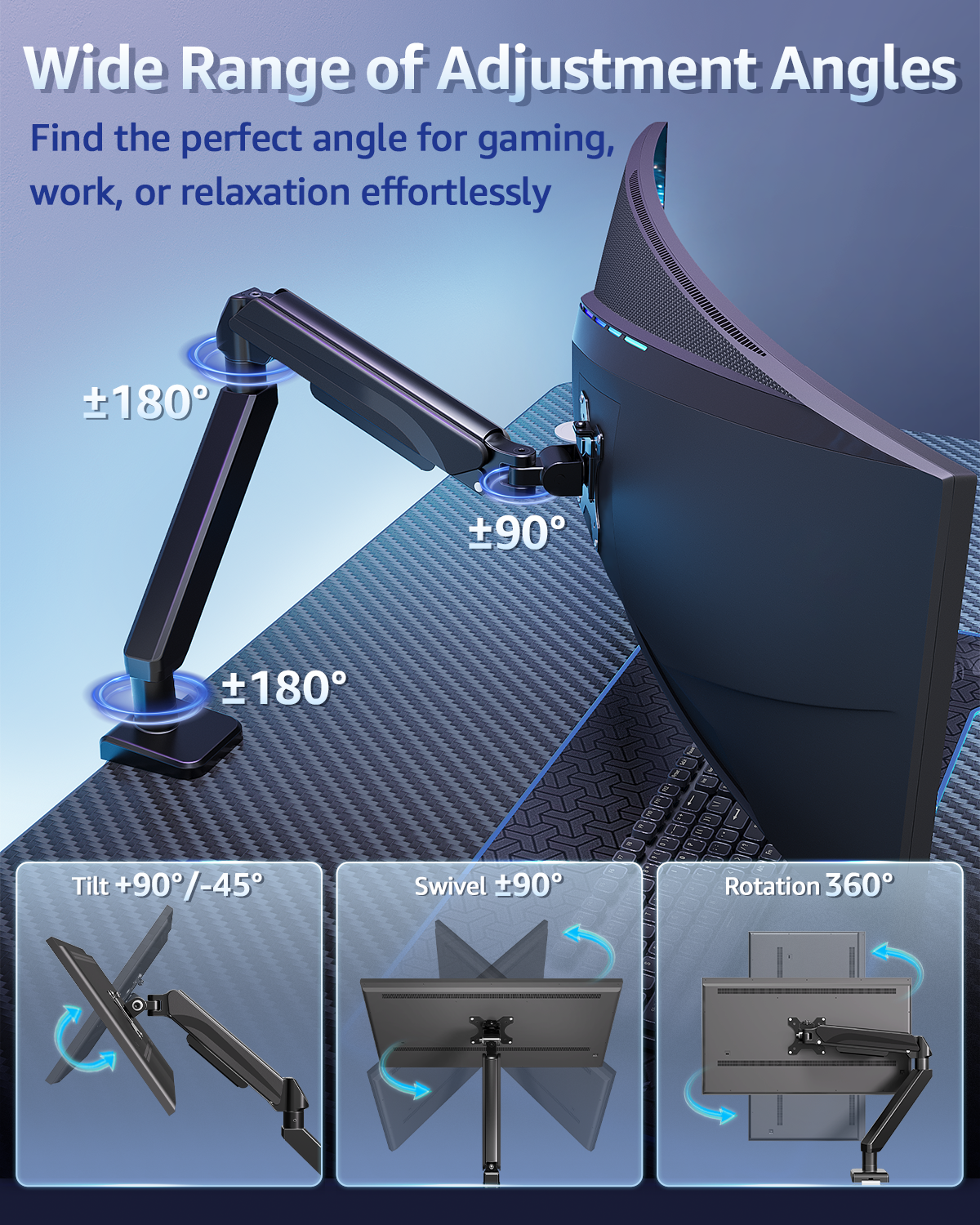 MOUNT PRO Monitor Arm Heavy Duty Gas Spring Monitor Mount for Ultrawide Monitors up to 42 Inch, VESA Mount Desk Monitor Stand Supports 4.4-33 lbs