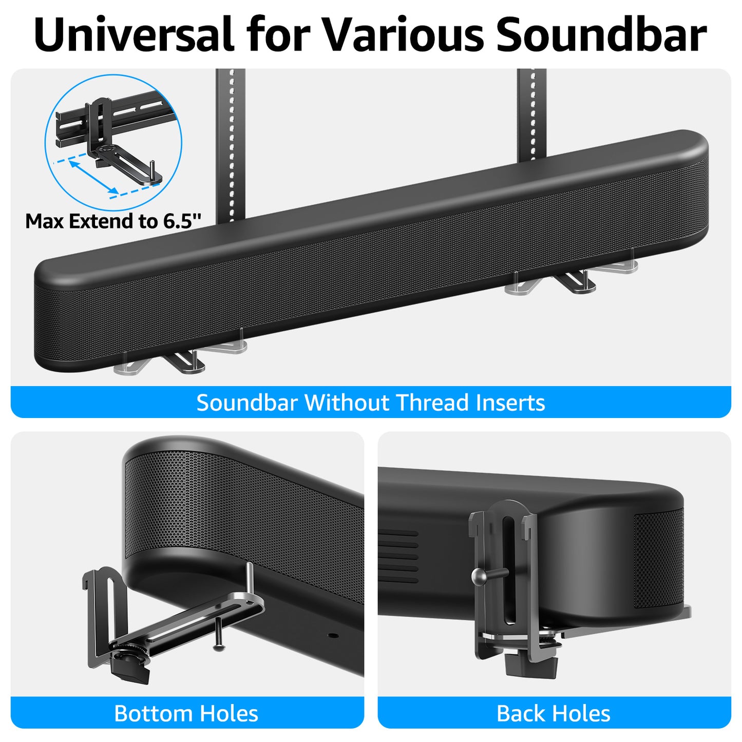 MOUNT PRO Universal Soundbar Mount, Sound Bar TV Bracket with 31.5" Longer Bracket Mounting Above or Under TV with/Without Holes, 6.5" Holder Swivel to Fit Various Soundbar, Up to 13 LBS