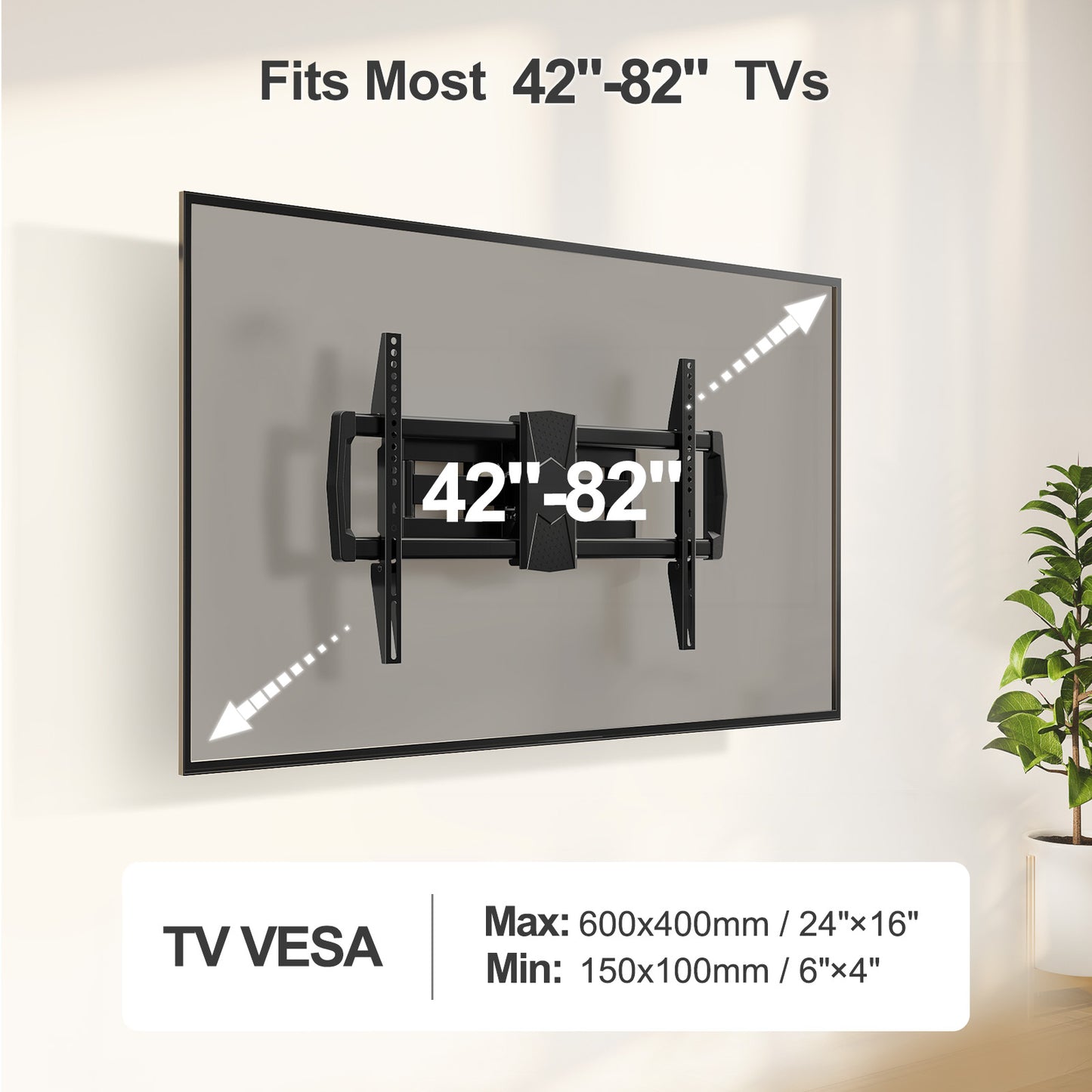 MOUNT PRO Full Motion TV Wall Mount for Most 42-82 inch TVs, Wall Mount Bracket with Articulating Swivel and Tilt, Max VESA 600x400mm, Holds up to 100lb