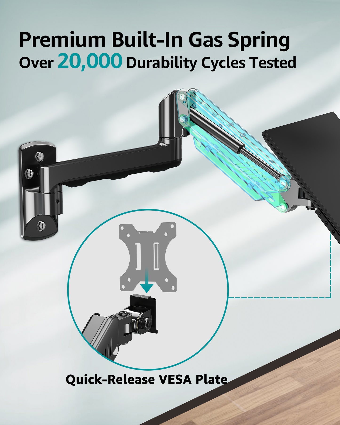 MOUNT PRO Monitor Wall Mount for Max 32" Screen, Gas Spring Height Adjustable Single Monitor Arm, Supports 4.4-19.8 lbs Screen for Home Office