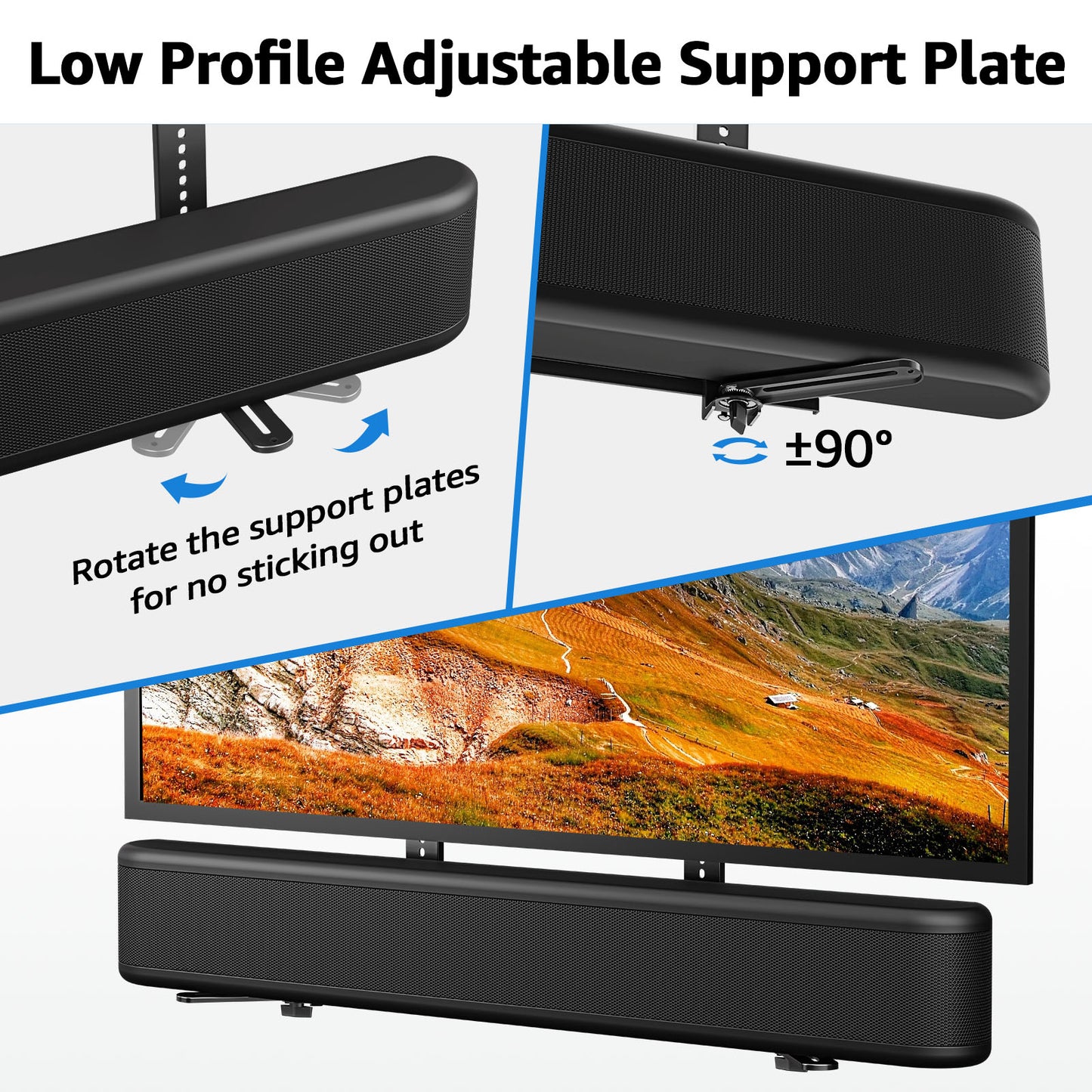 MOUNT PRO Universal Soundbar Mount, Sound Bar TV Bracket with 17.7" Longer Bracket Mounting Above or Under TV with/Without Holes, 6.5" Holder Swivel to Fit Various Soundbar, Up to 20 LBS