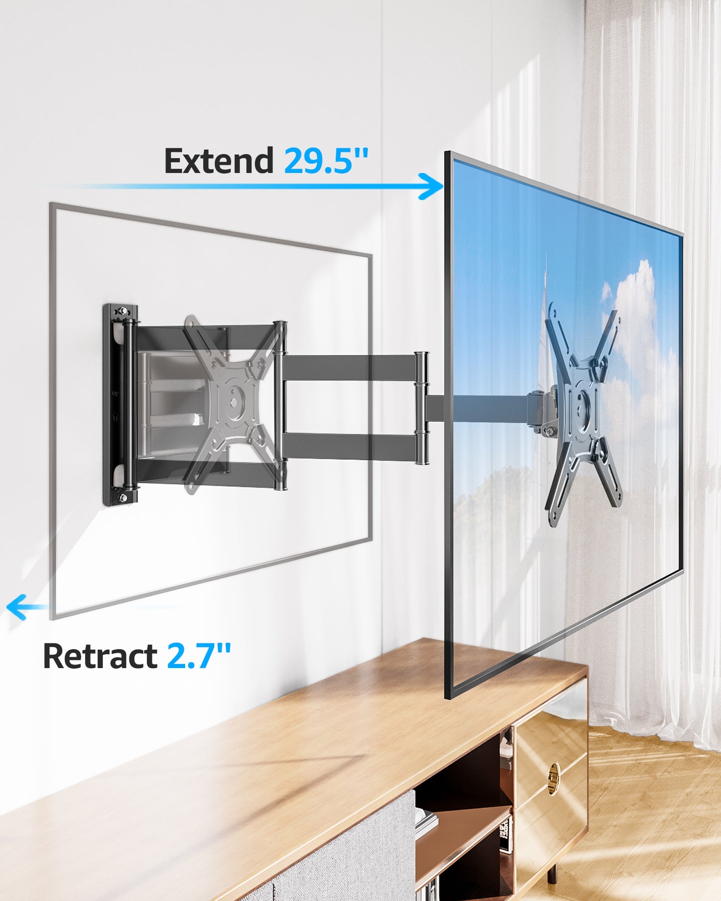 MOUNT PRO Full Motion Long Five-Arm TV Wall Mount for Most 13-42 inch Flat Curved TVs,Tilting TV Mount with Swivels Articulating Arms Max VESA 200X200mm, 44lbs