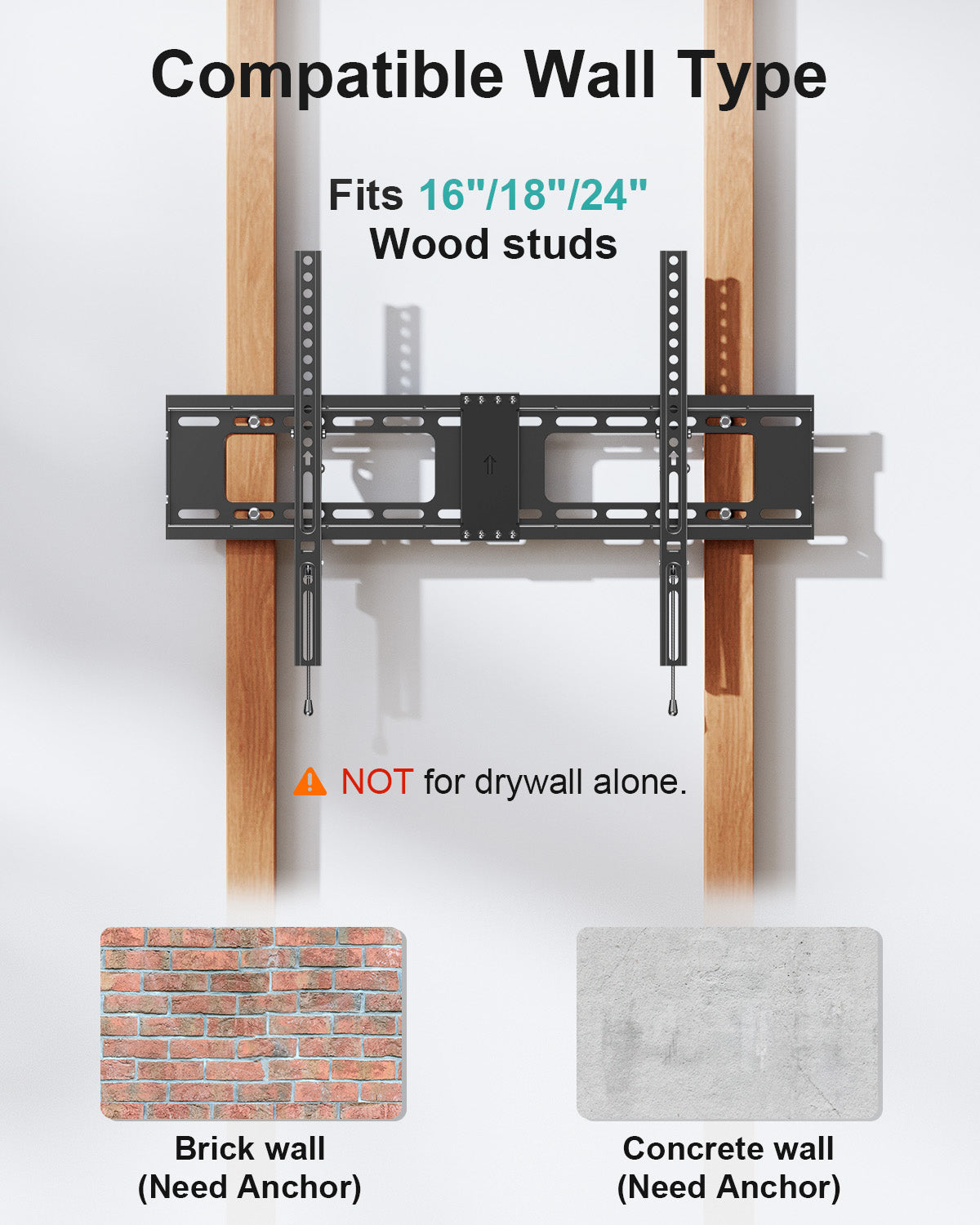 MOUNT PRO Large Tilting TV Wall Mount for Most 37-82 Inch TVs, Universal Low Profile TV Mount TV Bracket Holds up to 132lbs, Max 600x400mm, Fit 16", 18", 24" Stud