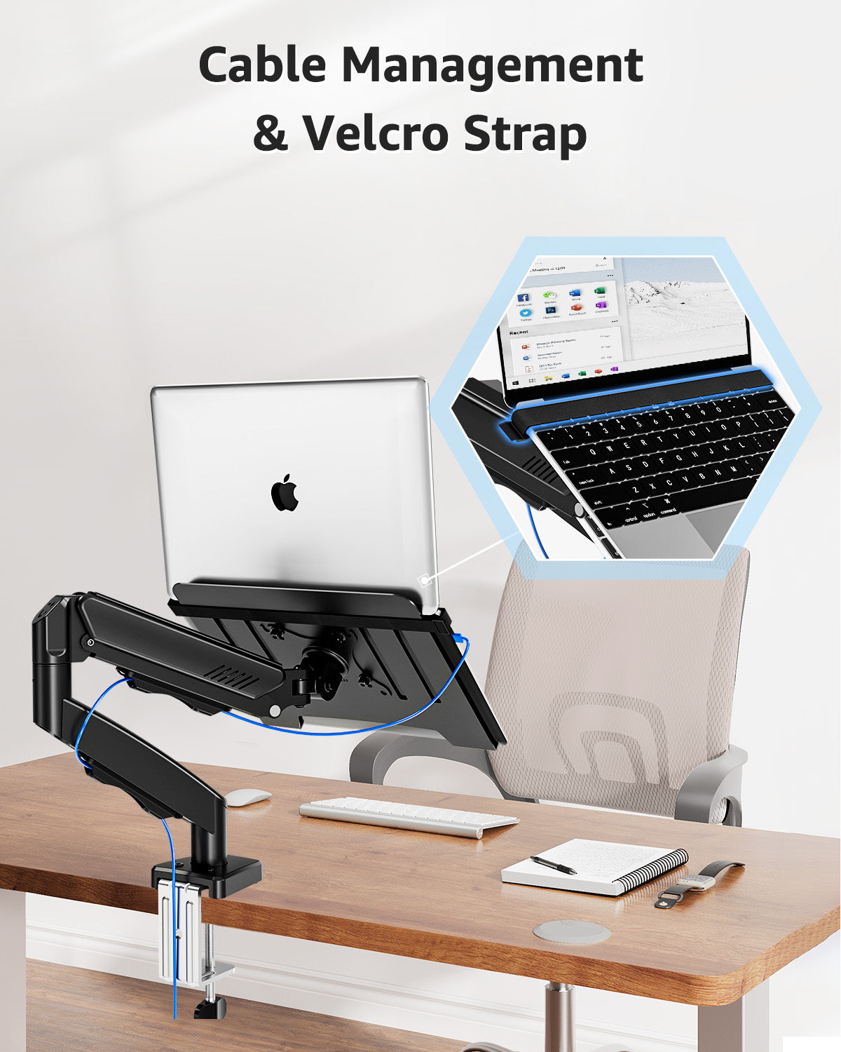 MOUNT PRO Laptop Desk Mount Stand Fits Max 17" Notebook and 32" Computer Screen, 2-in-1 Adjustable Monitor Arm with Laptop Holder, VESA 75x75 100x100, Holds up to 19.8lbs