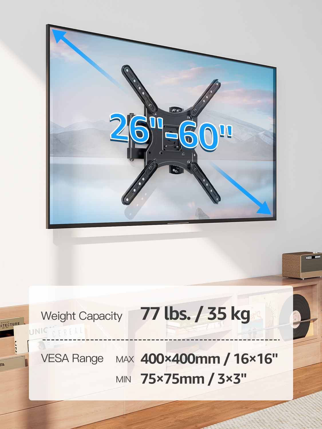 MOUNT PRO Full Motion TV Wall Mount for Most 20-55 inch Flat Curved TVs,Tilting TV Mount with Swivels Articulating Arms Max VESA 400X400mm, 77lbs