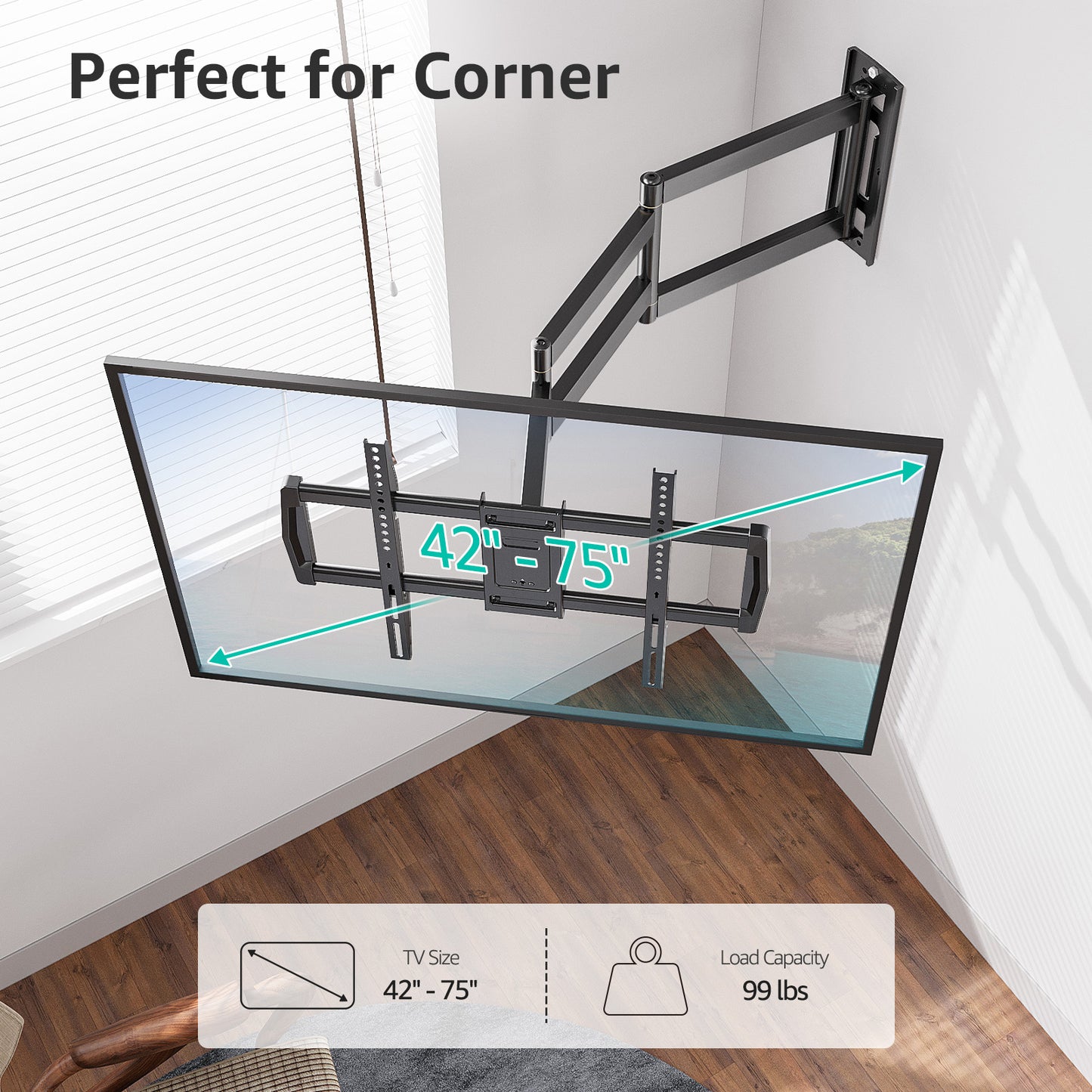 MOUNT PRO Full Motion TV Wall Mount 37.9" Long Arm TV Wall Mount for Most 42-75 Inch TVs, Max VESA 600x400mm and 99lbs Corner TV Wall Mount with Long Extension & Tilt & Swivel Articulating Arm