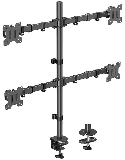 MOUNT PRO Quad Monitor Stand, 4 Monitor Mount for 13 to 32 inch Computer Screens, Hold up to 17.6lbs Each, Fully Adjustable Stacked 4 Desk Arm, VESA Mount, C clamp/Grommet Base