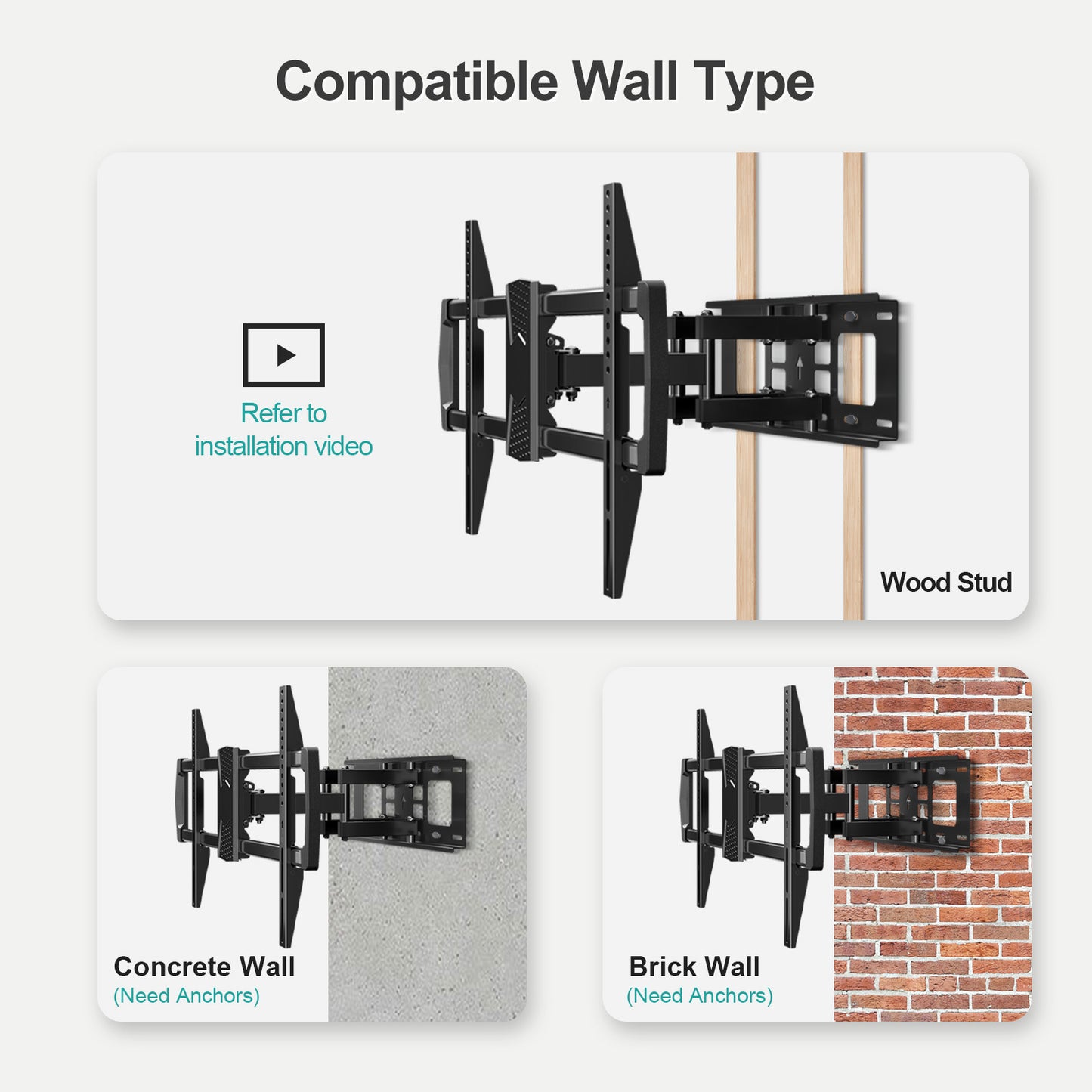 MOUNT PRO Full Motion TV Wall Mount for Most 42-82 inch TVs, Wall Mount Bracket with Articulating Swivel and Tilt, Max VESA 600x400mm, Holds up to 100lb