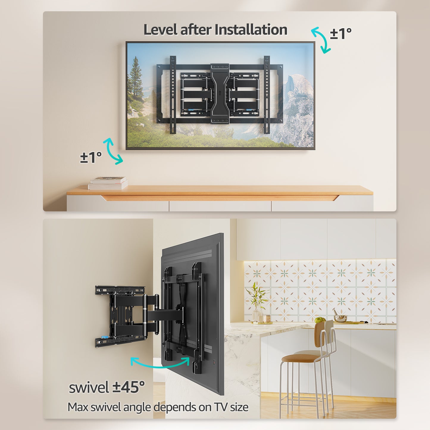 MOUNT PRO Heavy Duty Ultra-Slim Full Motion TV Wall Mount for Most 37-90 Inch TVs up to 132lbs, Max VESA 600x400mm, Six-Arm Bearing Smooth Swivel TV Mount