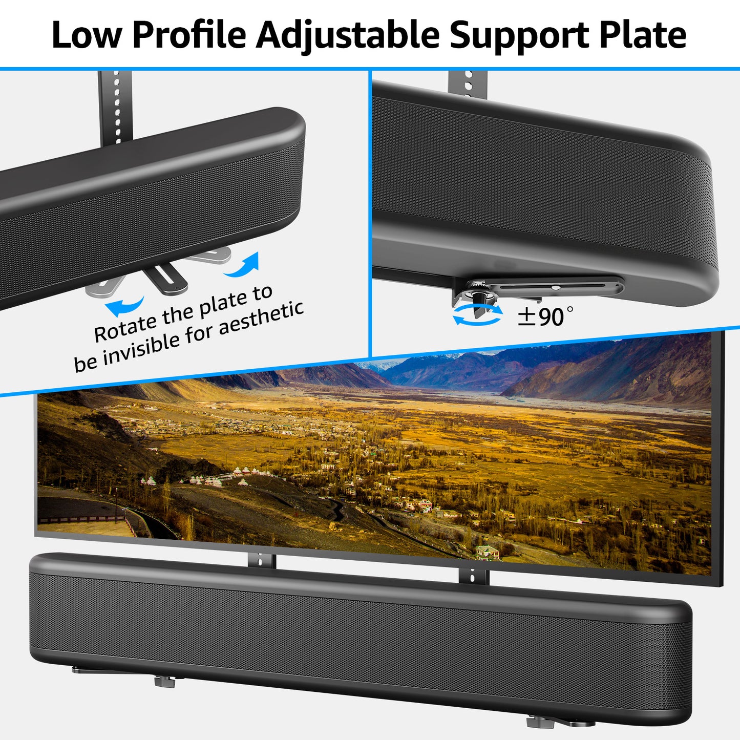 MOUNT PRO Universal Soundbar Mount, Sound Bar TV Bracket with 31.5" Longer Bracket Mounting Above or Under TV with/Without Holes, 6.5" Holder Swivel to Fit Various Soundbar, Up to 13 LBS
