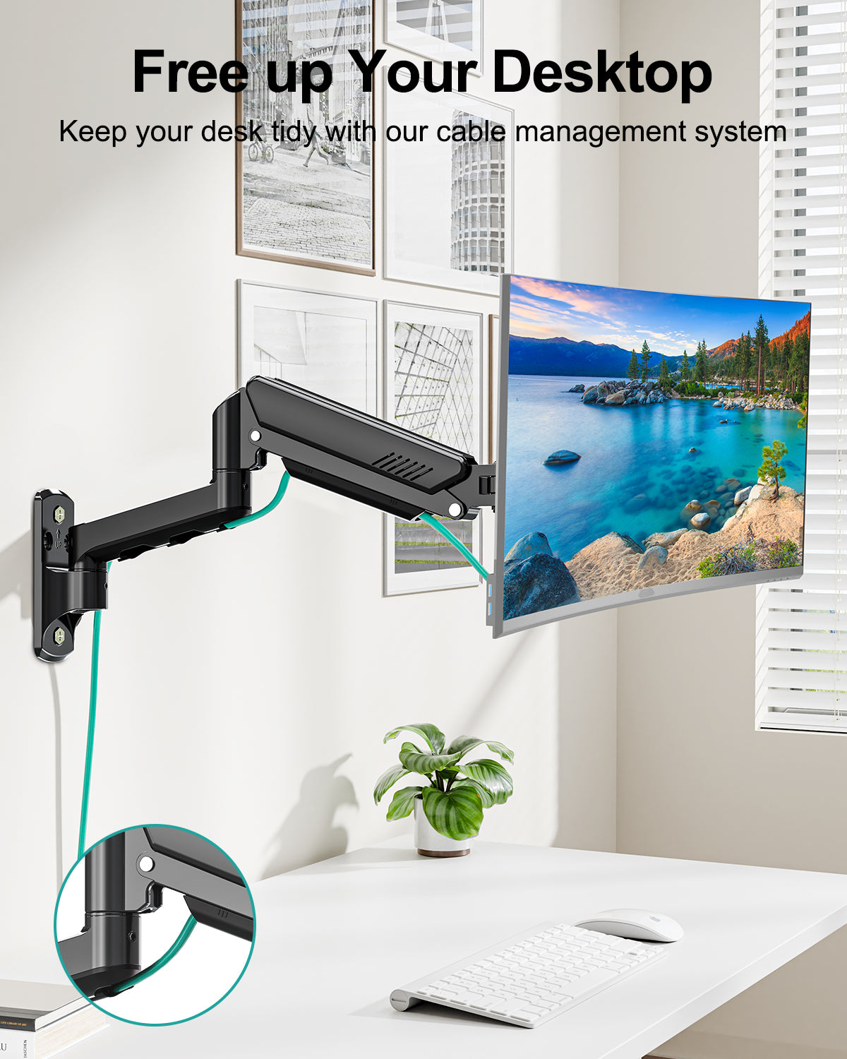 MOUNT PRO Monitor Wall Mount for Max 32" Screen, Gas Spring Height Adjustable Single Monitor Arm, Supports 4.4-19.8 lbs Screen for Home Office