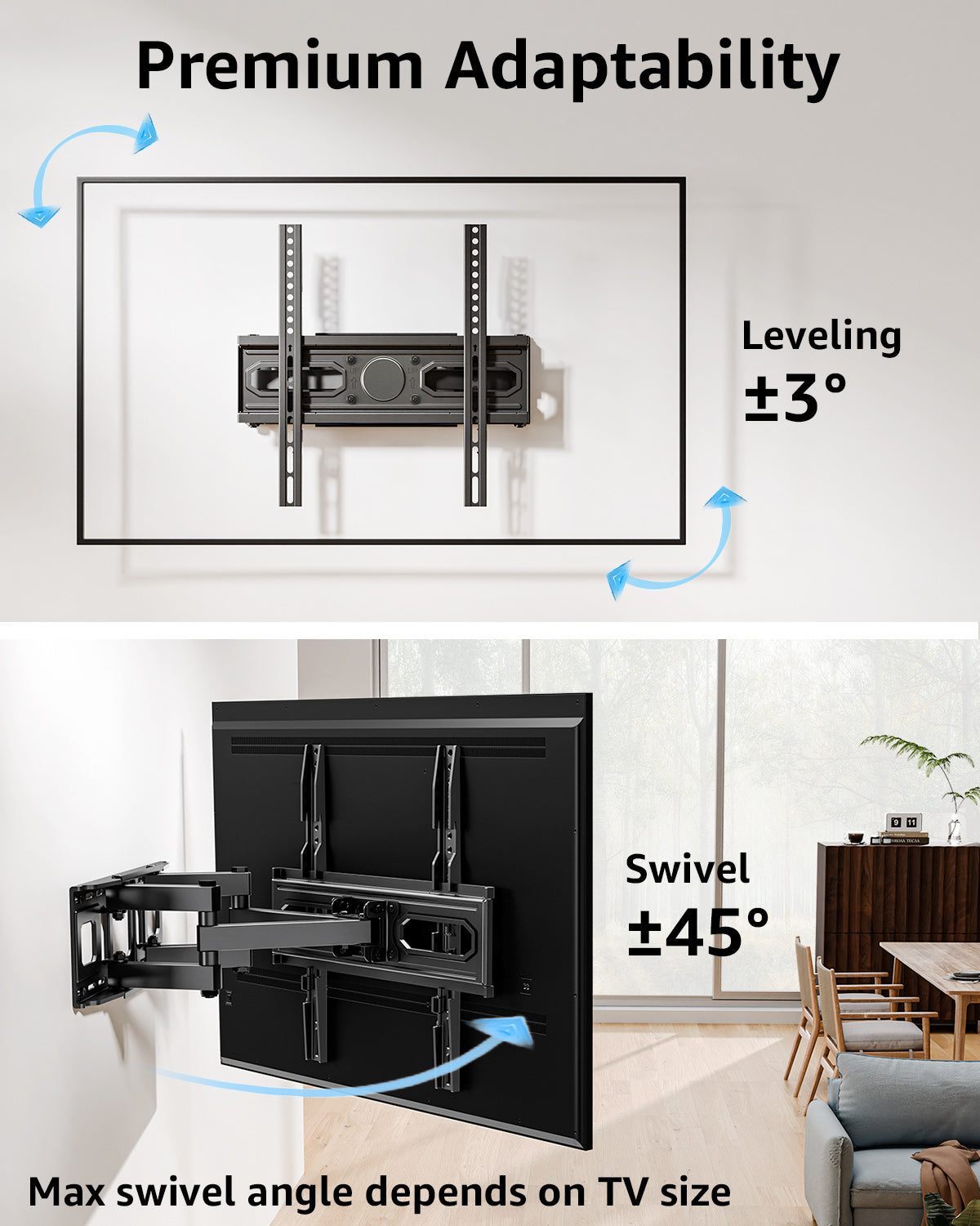MOUNT PRO Full Motion TV Wall Mount for Most 26-70 Inch TVs, Holds up to 99 lbs, Max VESA 400x400mm, Fits 16" Wood Stud