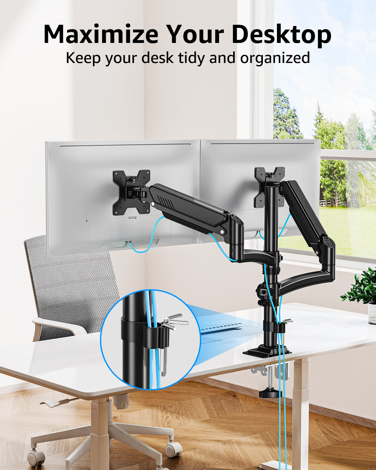 MOUNT PRO Freelift Dual Monitor Arm with Adjustable Gas Spring Stand, VESA 75x75/100x100, 4.4-22 lbs, Black
