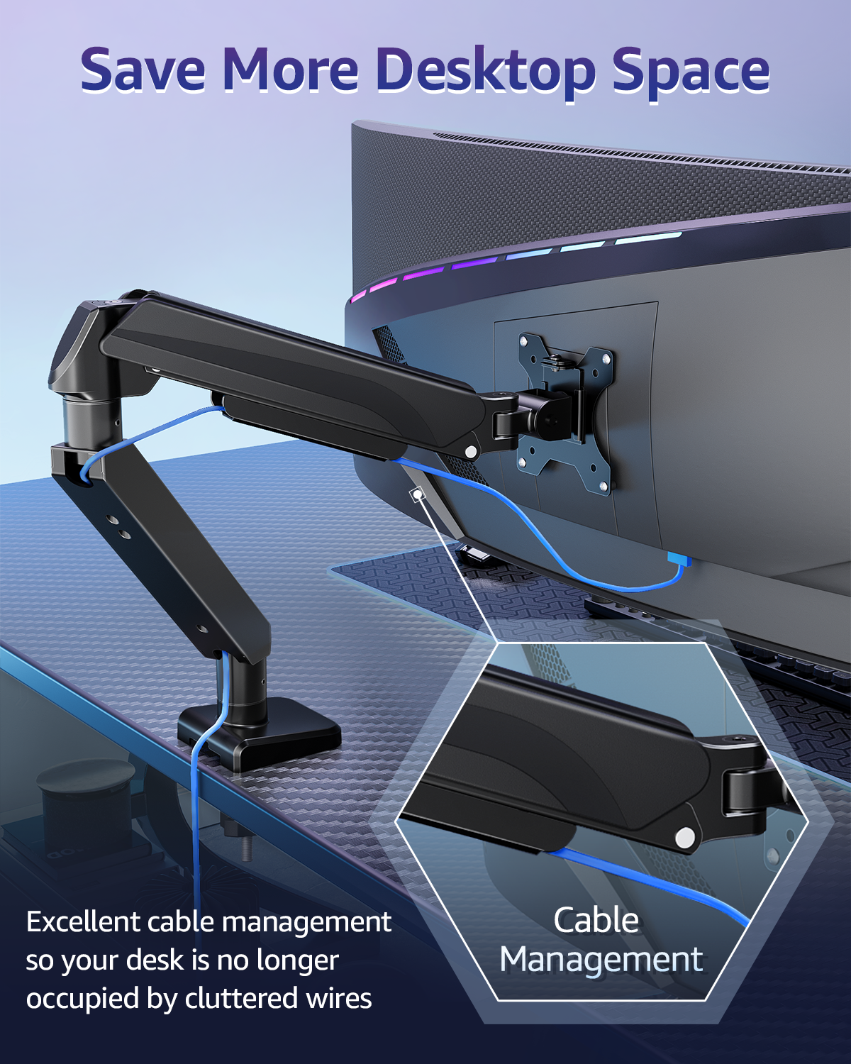 MOUNT PRO Monitor Arm Heavy Duty Gas Spring Monitor Mount for Ultrawide Monitors up to 42 Inch, VESA Mount Desk Monitor Stand Supports 4.4-33 lbs