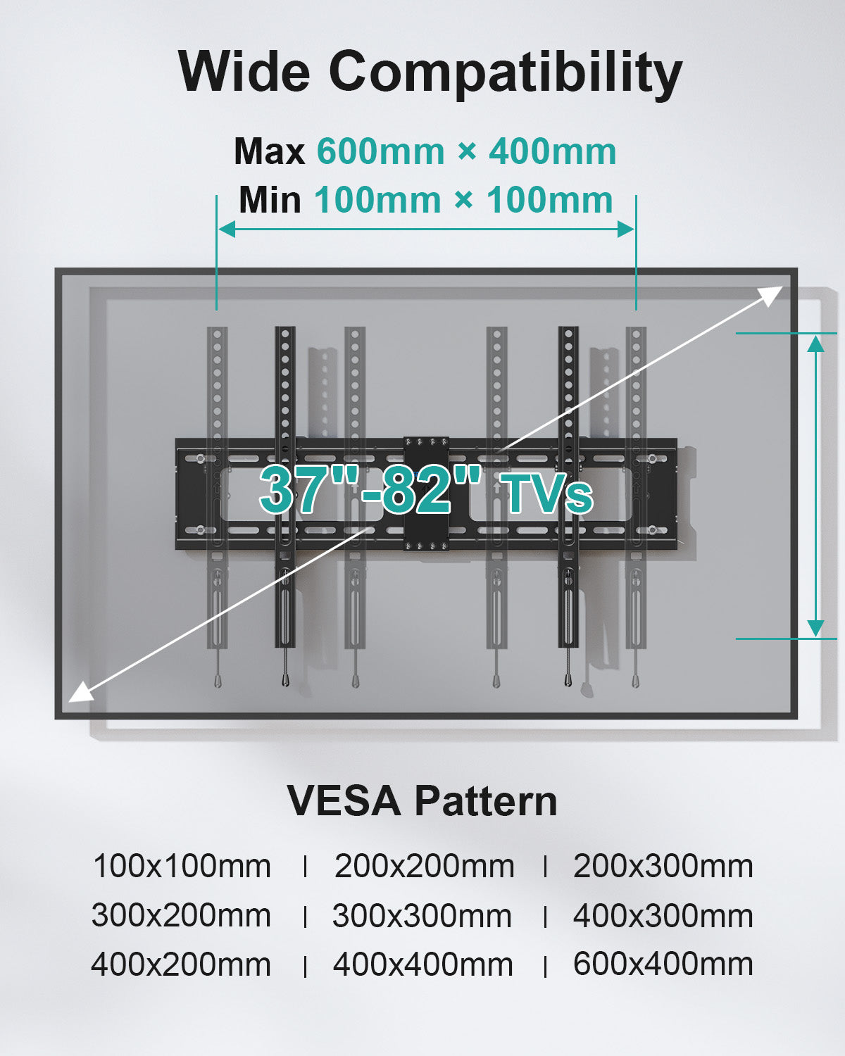 MOUNT PRO Large Tilting TV Wall Mount for Most 37-82 Inch TVs, Universal Low Profile TV Mount TV Bracket Holds up to 132lbs, Max 600x400mm, Fit 16", 18", 24" Stud