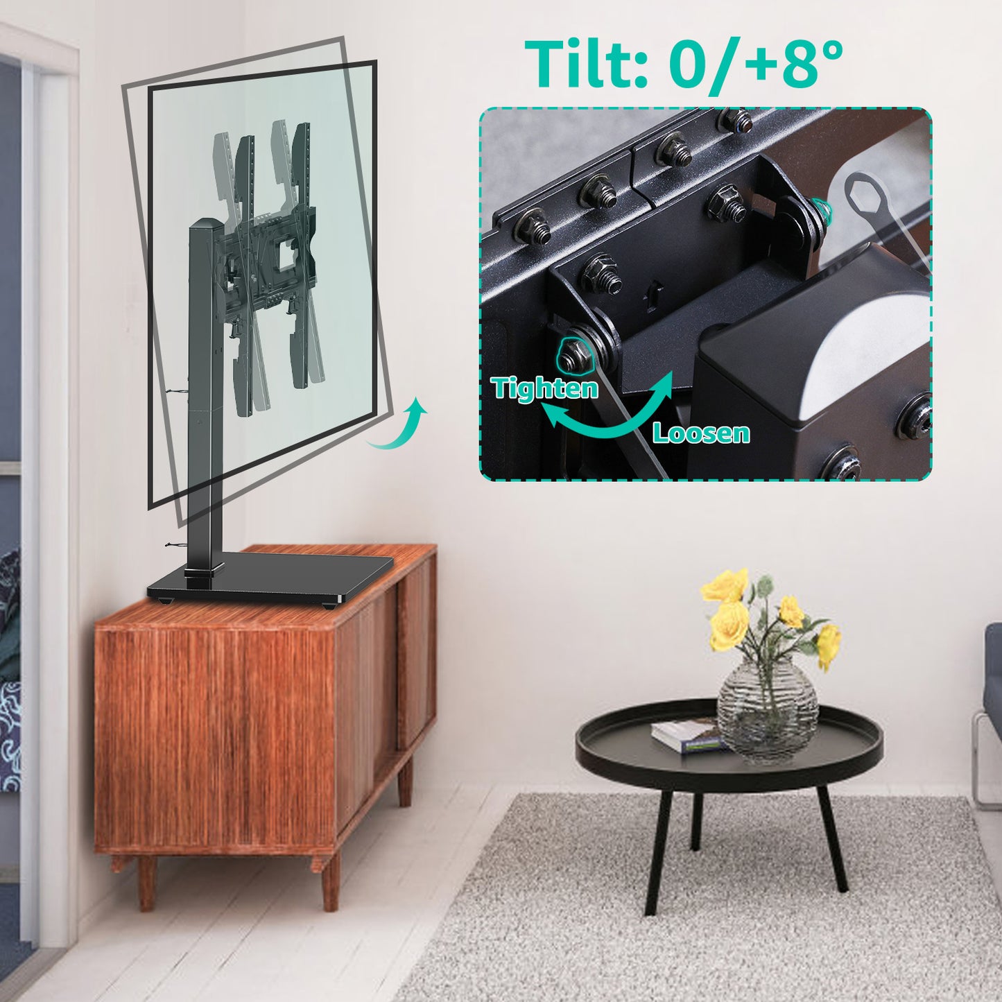 MOUNT PRO Universal Table Top TV Stand for 37-75" TVs Flat Screen with 9 Height Adjustable, Desktop TV Base with Tempered Glass Base, Max 600x400mm, Holds up to 88 lbs