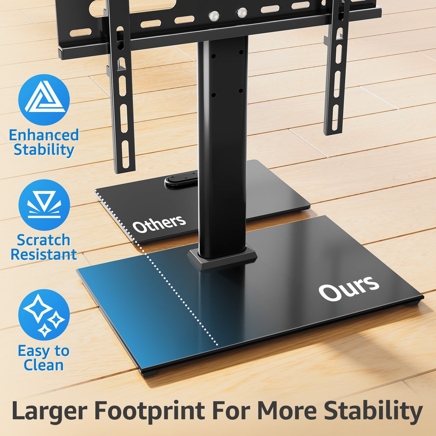 MOUNT PRO Universal Tabletop TV Stand for 24-60 inch TVs Flat Screens, Desktop TV Base with 5 Level Height Adjustable Tempered Glass Base Holds up to 88 lbs