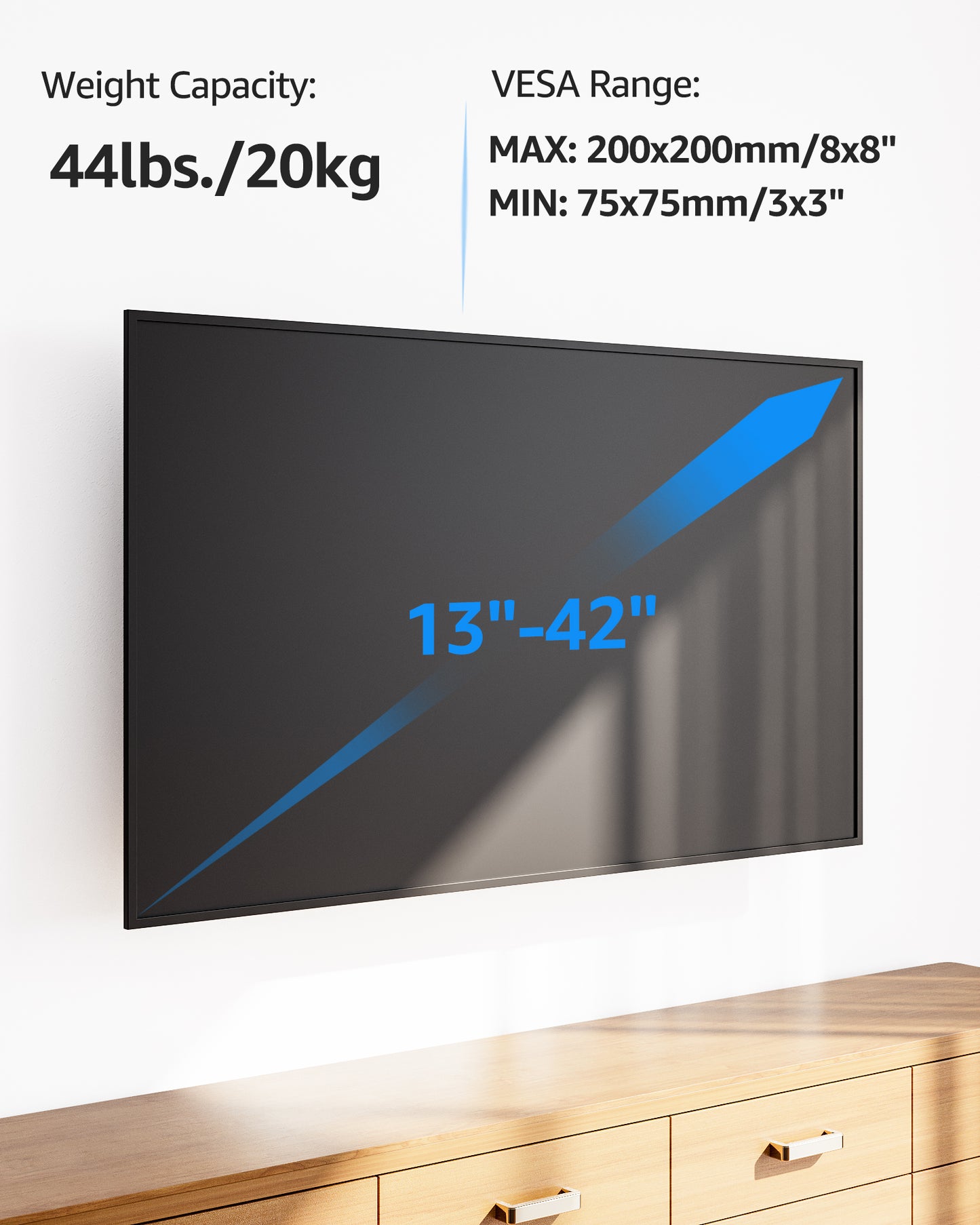 MOUNT PRO Full Motion Long Five-Arm TV Wall Mount for Most 13-42 inch Flat Curved TVs,Tilting TV Mount with Swivels Articulating Arms Max VESA 200X200mm, 44lbs