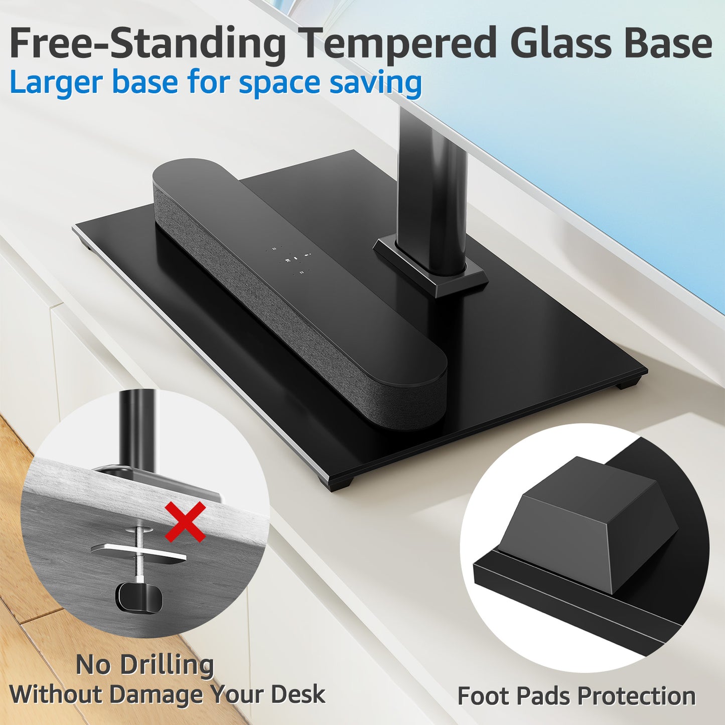 MOUNT PRO Universal Tabletop TV Stand for 24-60 inch TVs Flat Screens, Desktop TV Base with 5 Level Height Adjustable Tempered Glass Base Holds up to 88 lbs